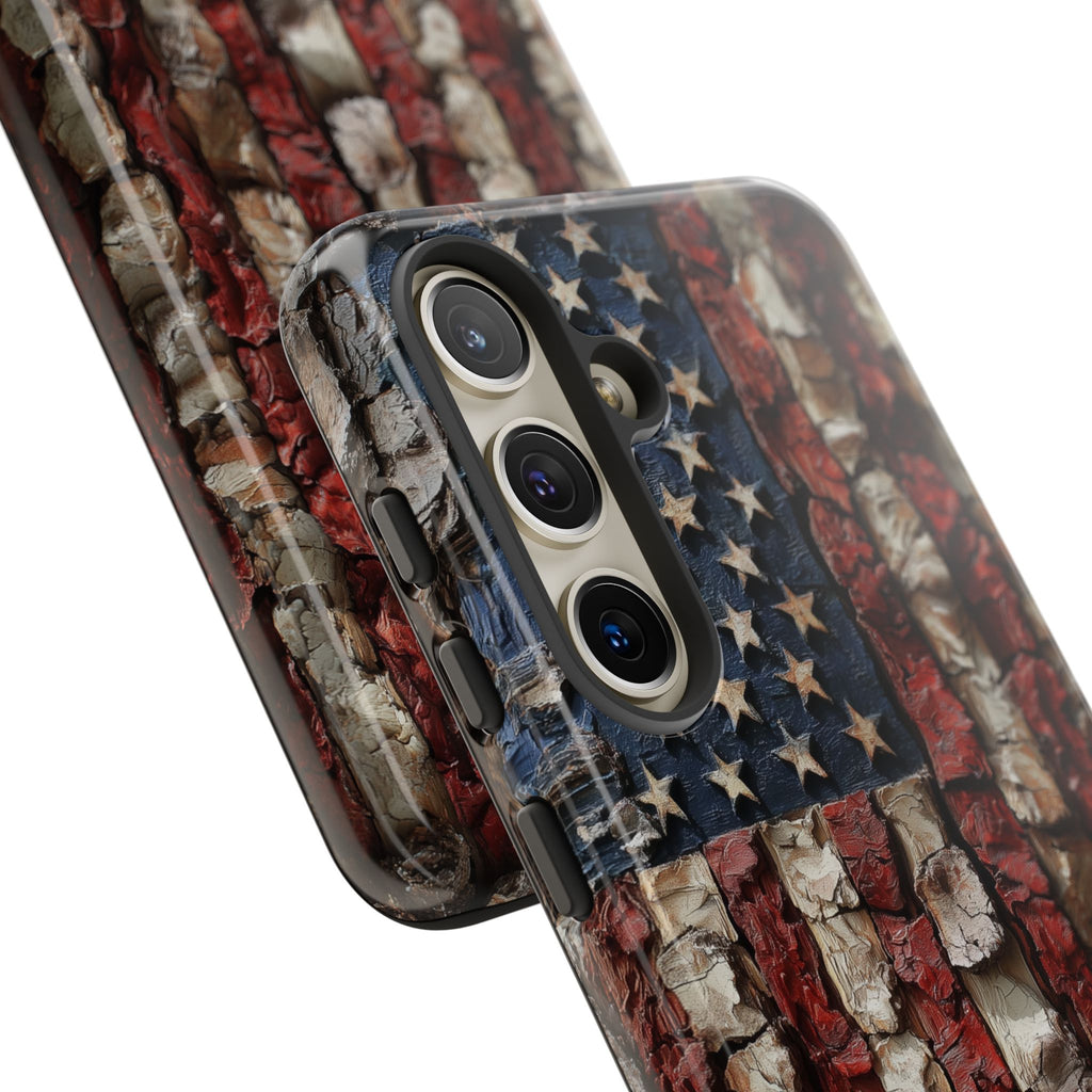 American Flag Bark Wood UV Print
