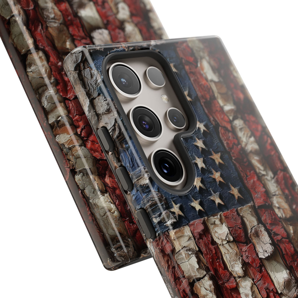 American Flag Bark Wood UV Print