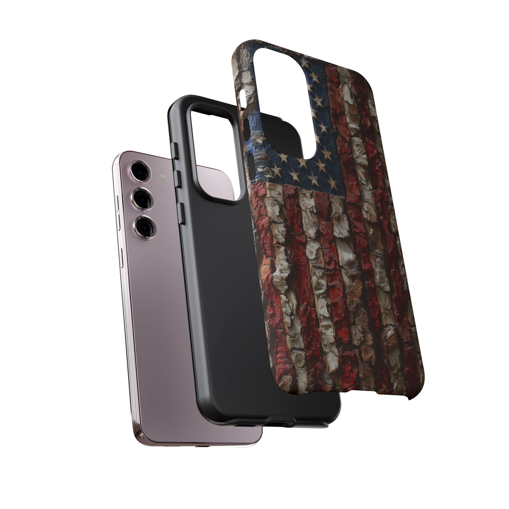 American Flag Bark Wood UV Print