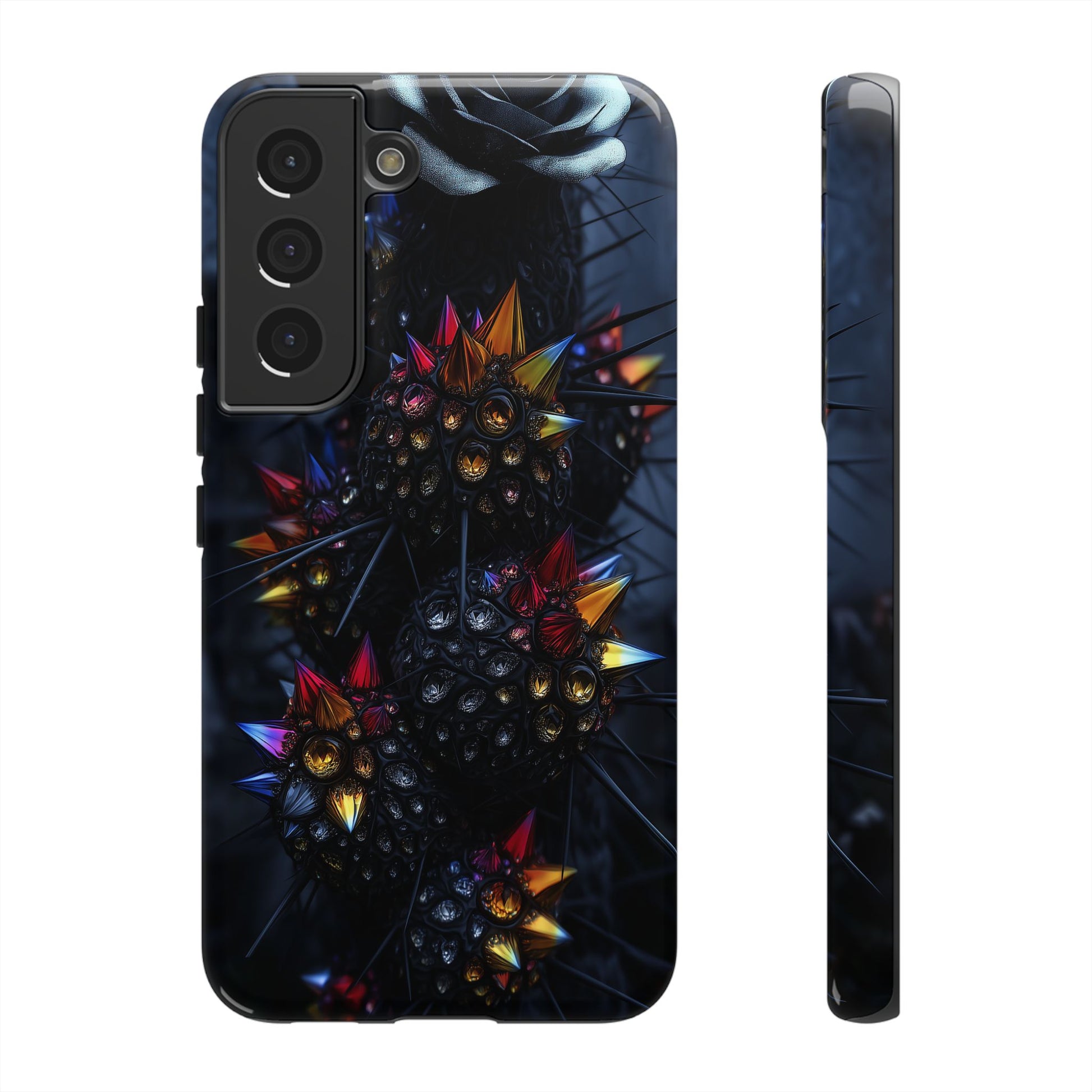 Black Cactus Colorful Glass Shards Dark Desert