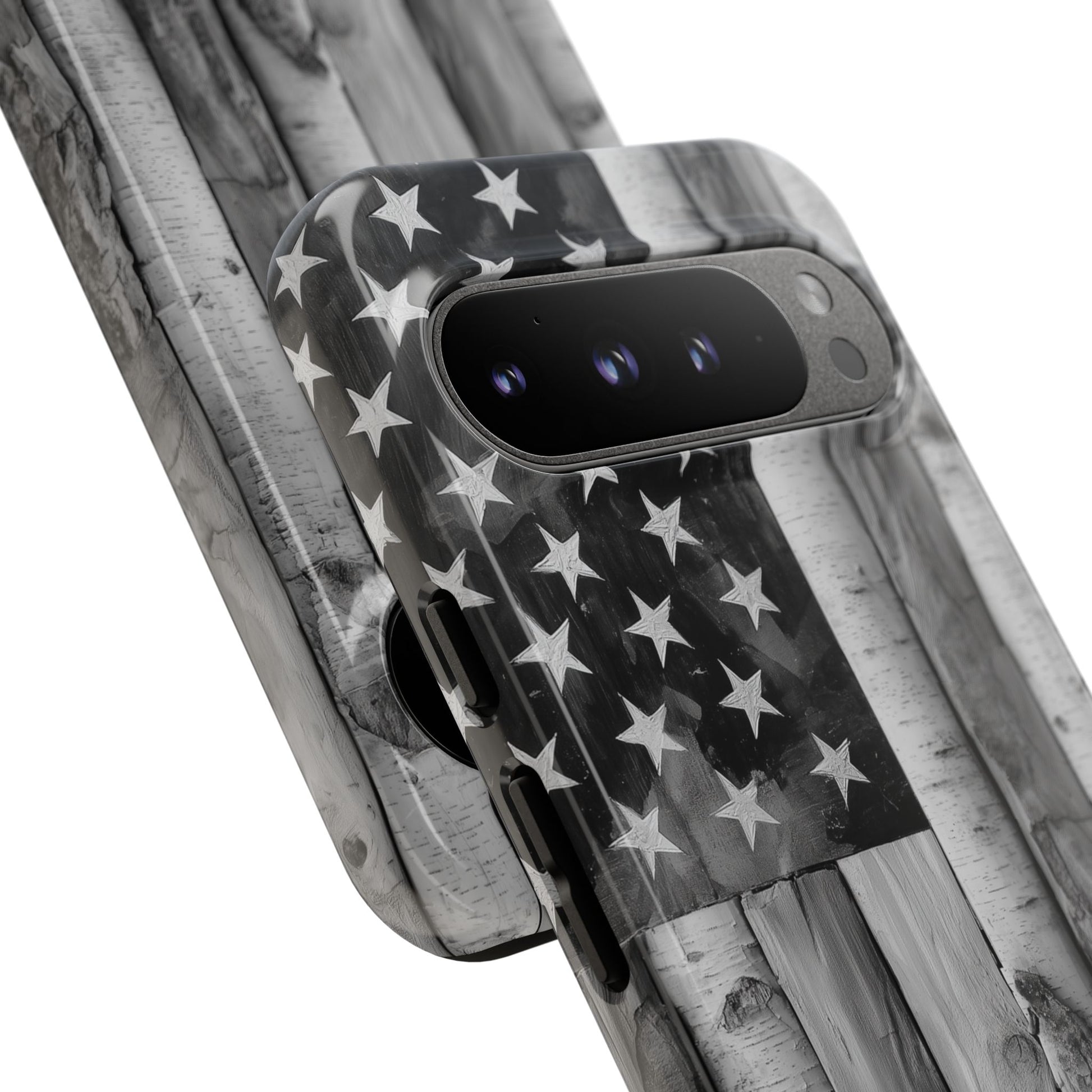 American Flag Flat Gray Wood Tone