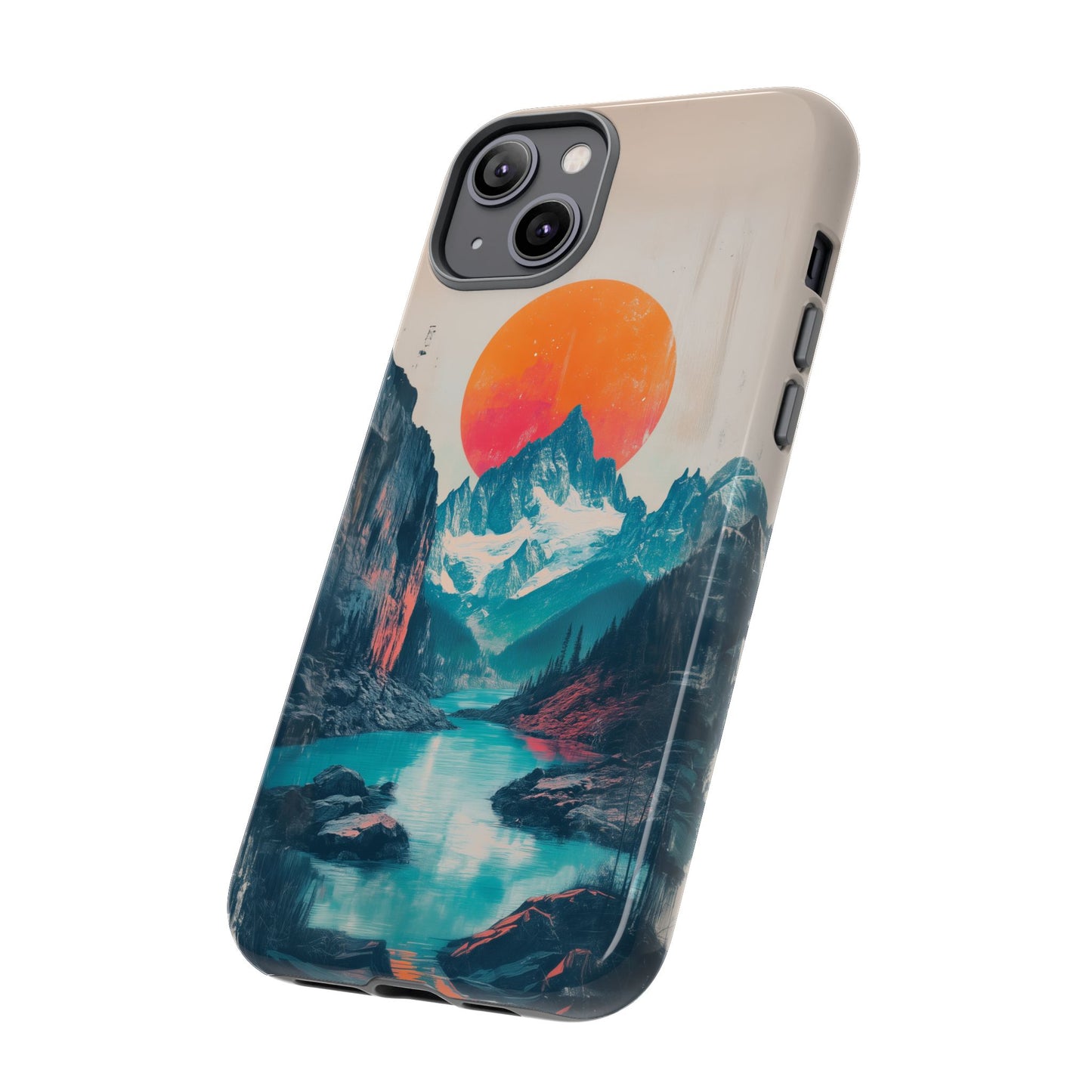 Blue Mountain Orange Sun Risograph