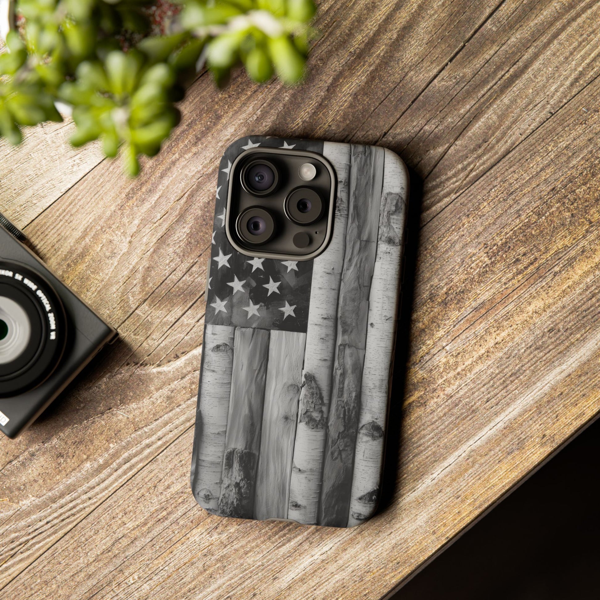 American Flag Flat Gray Wood Tone