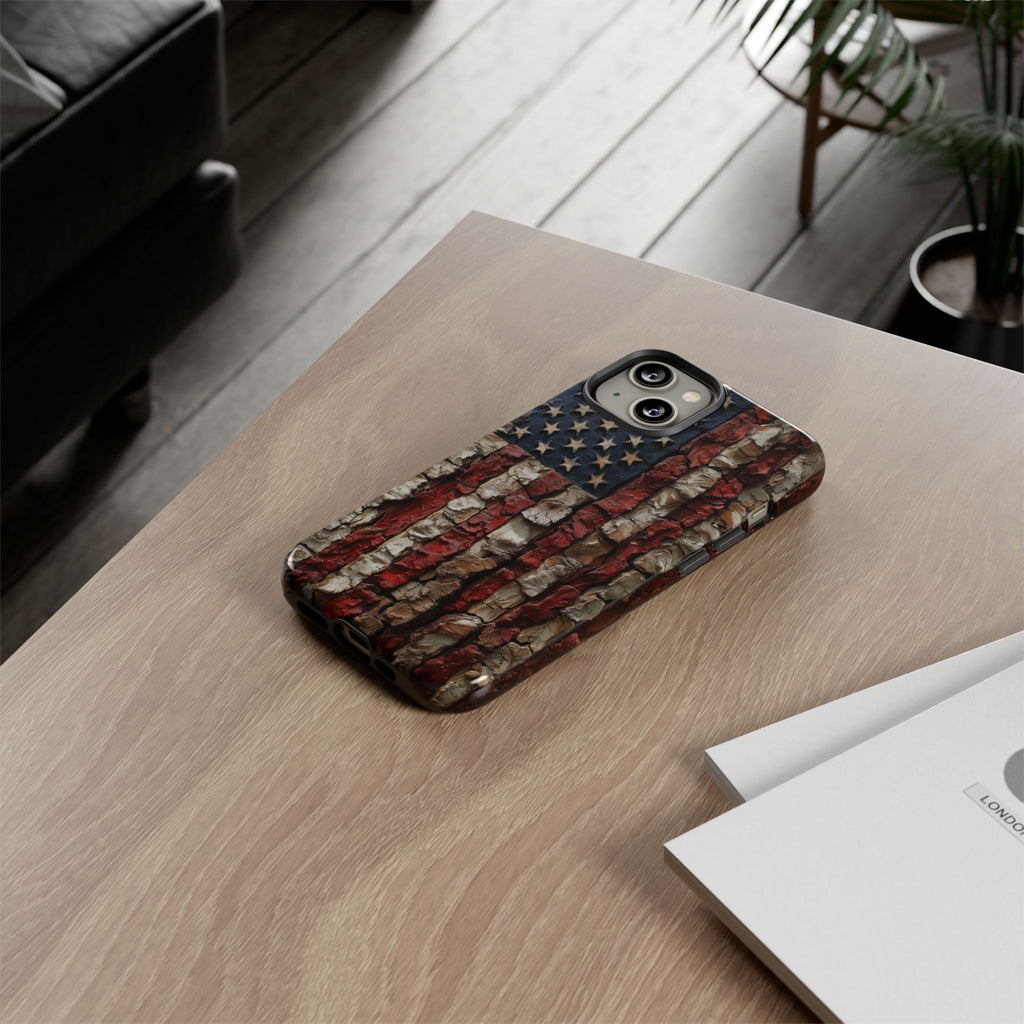 American Flag Bark Wood UV Print