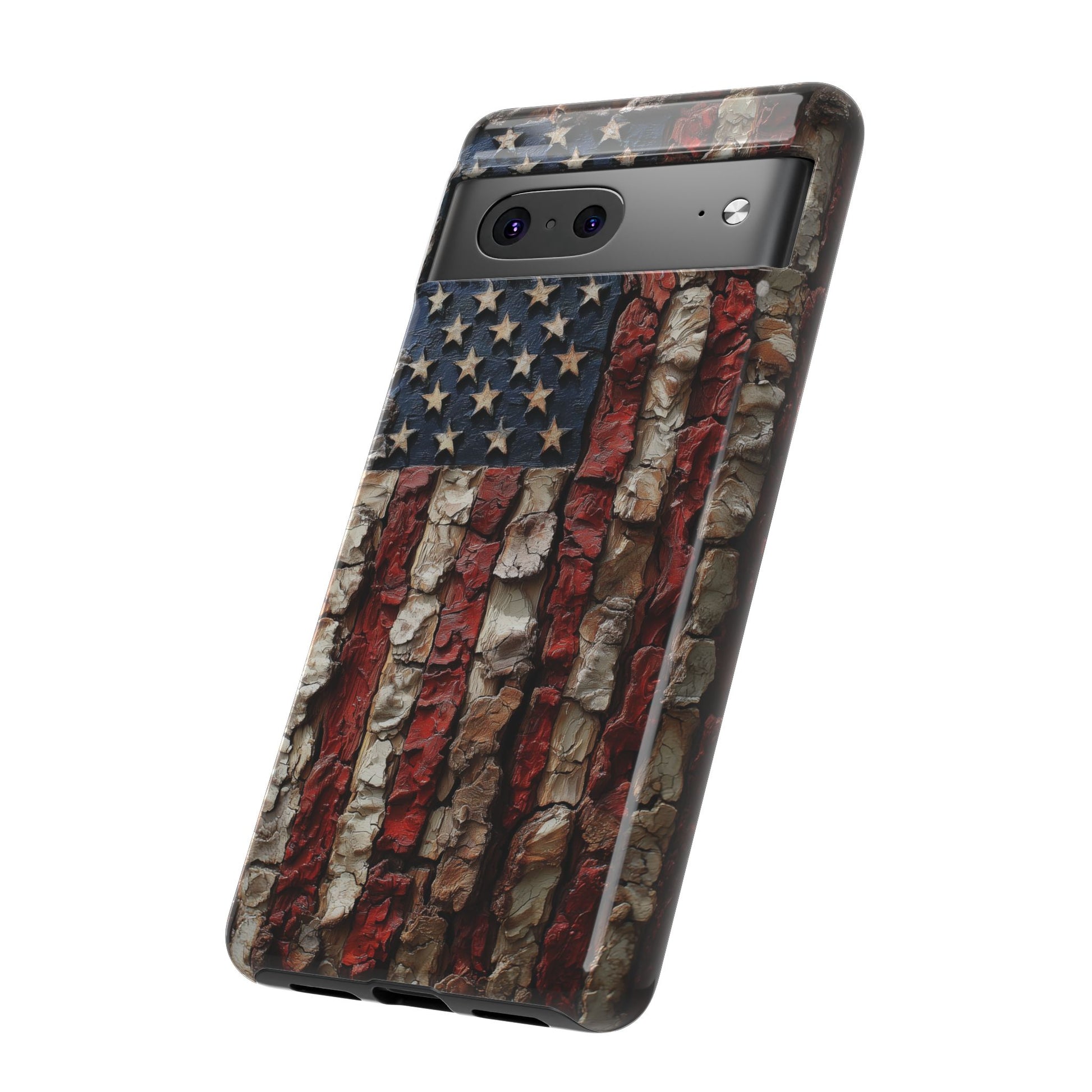 American Flag Bark Wood UV Print