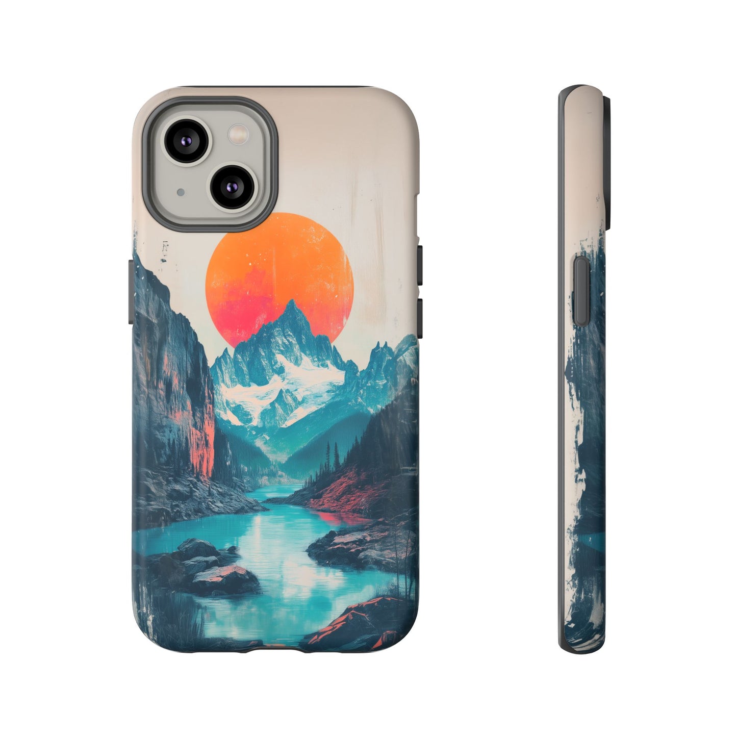 Blue Mountain Orange Sun Risograph