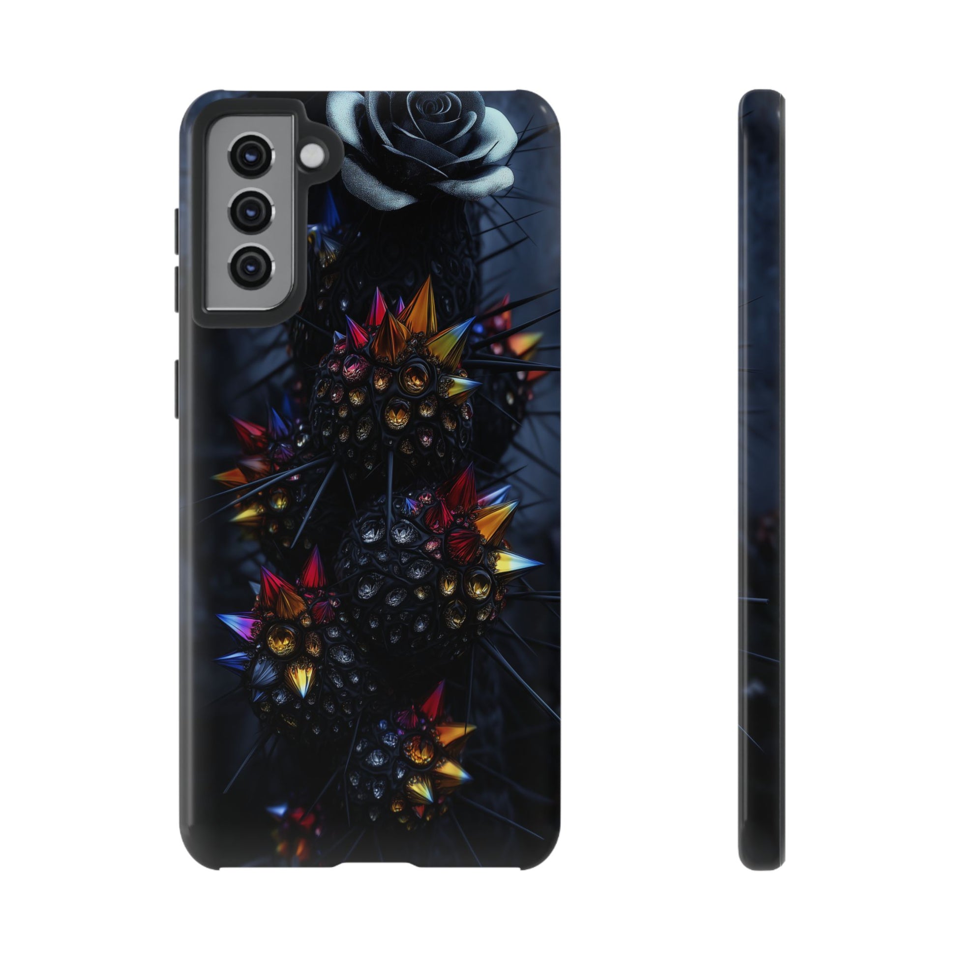 Black Cactus Colorful Glass Shards Dark Desert