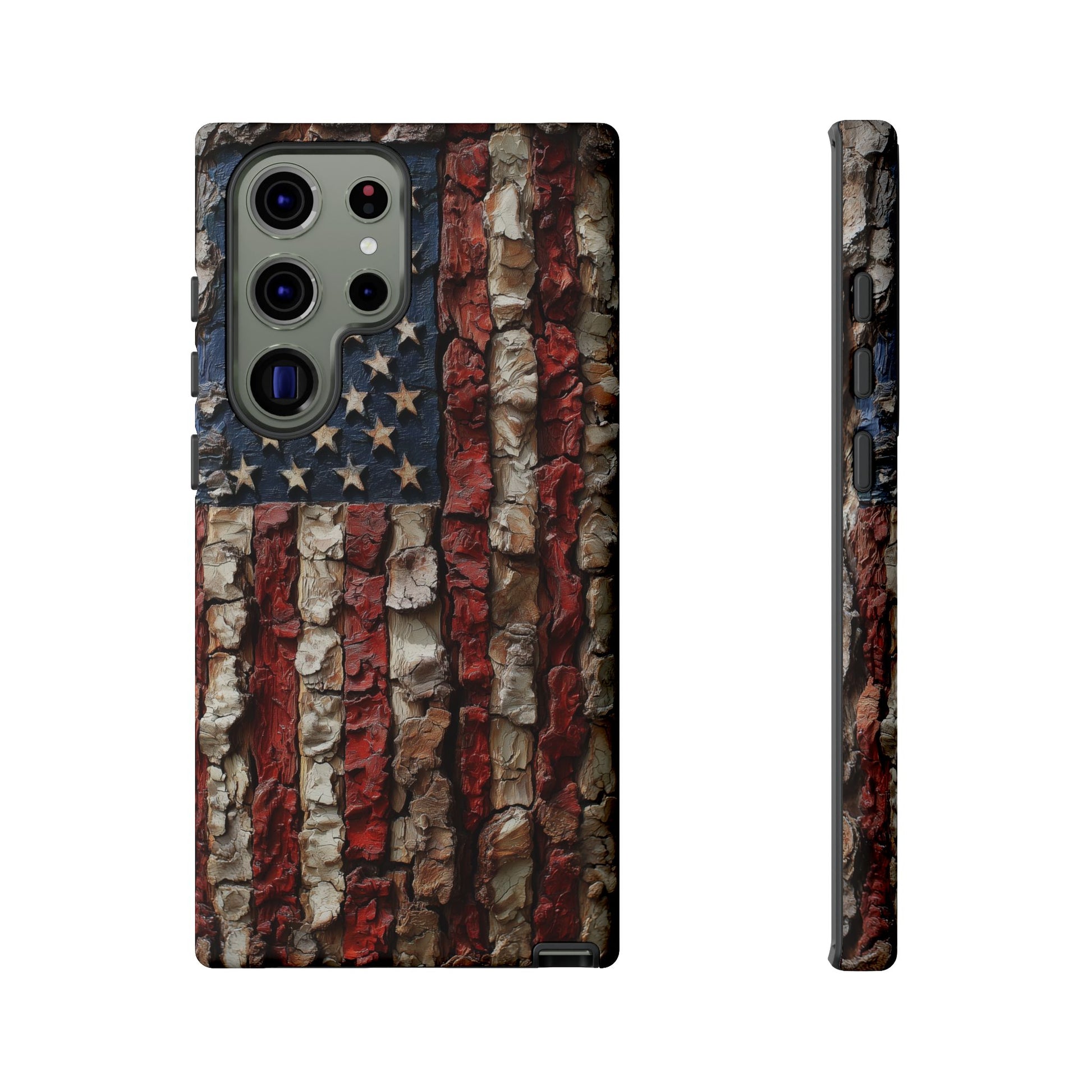 American Flag Bark Wood UV Print