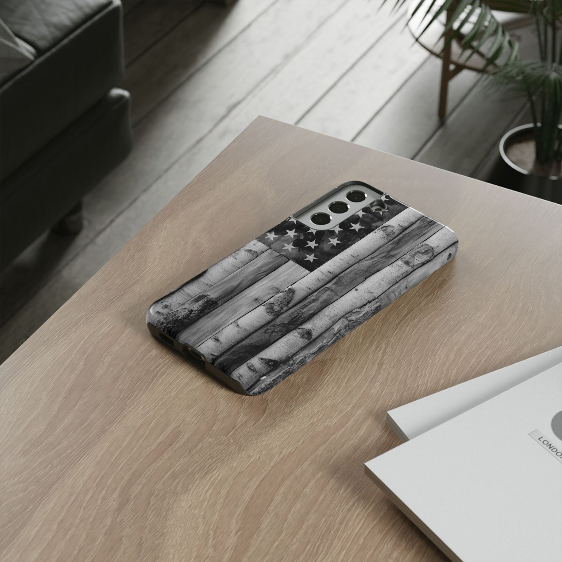 American Flag Flat Gray Wood Tone