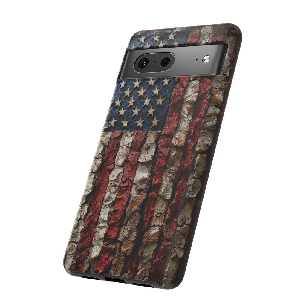 American Flag Bark Wood UV Print