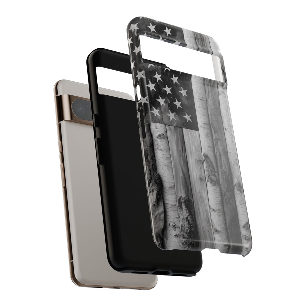 American Flag Flat Gray Wood Tone