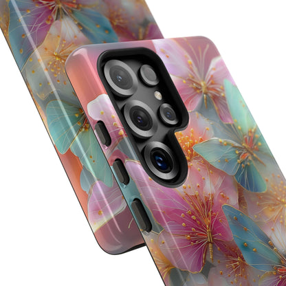 Butterflies Teal Pink Flowers