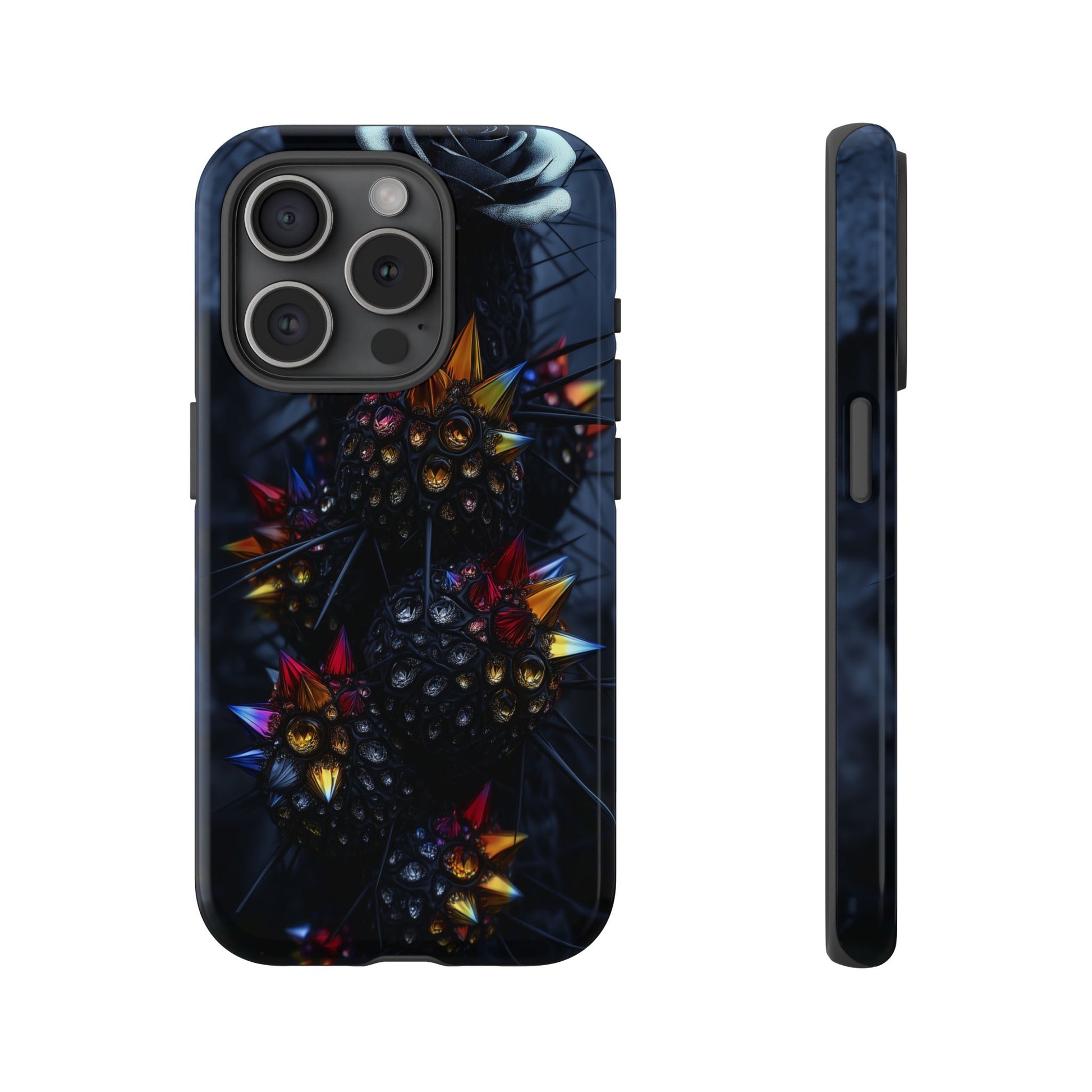 Black Cactus Colorful Glass Shards Dark Desert
