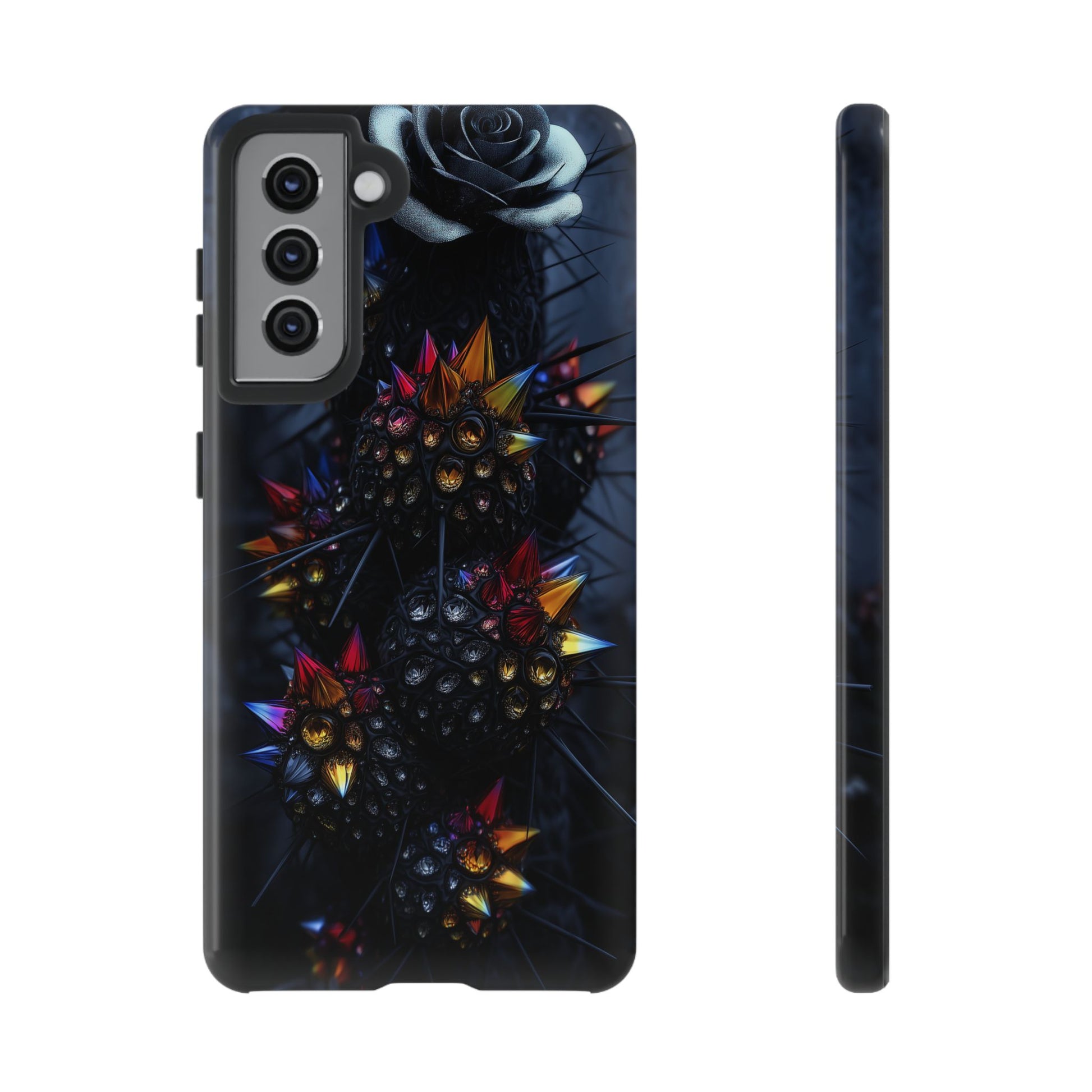 Black Cactus Colorful Glass Shards Dark Desert