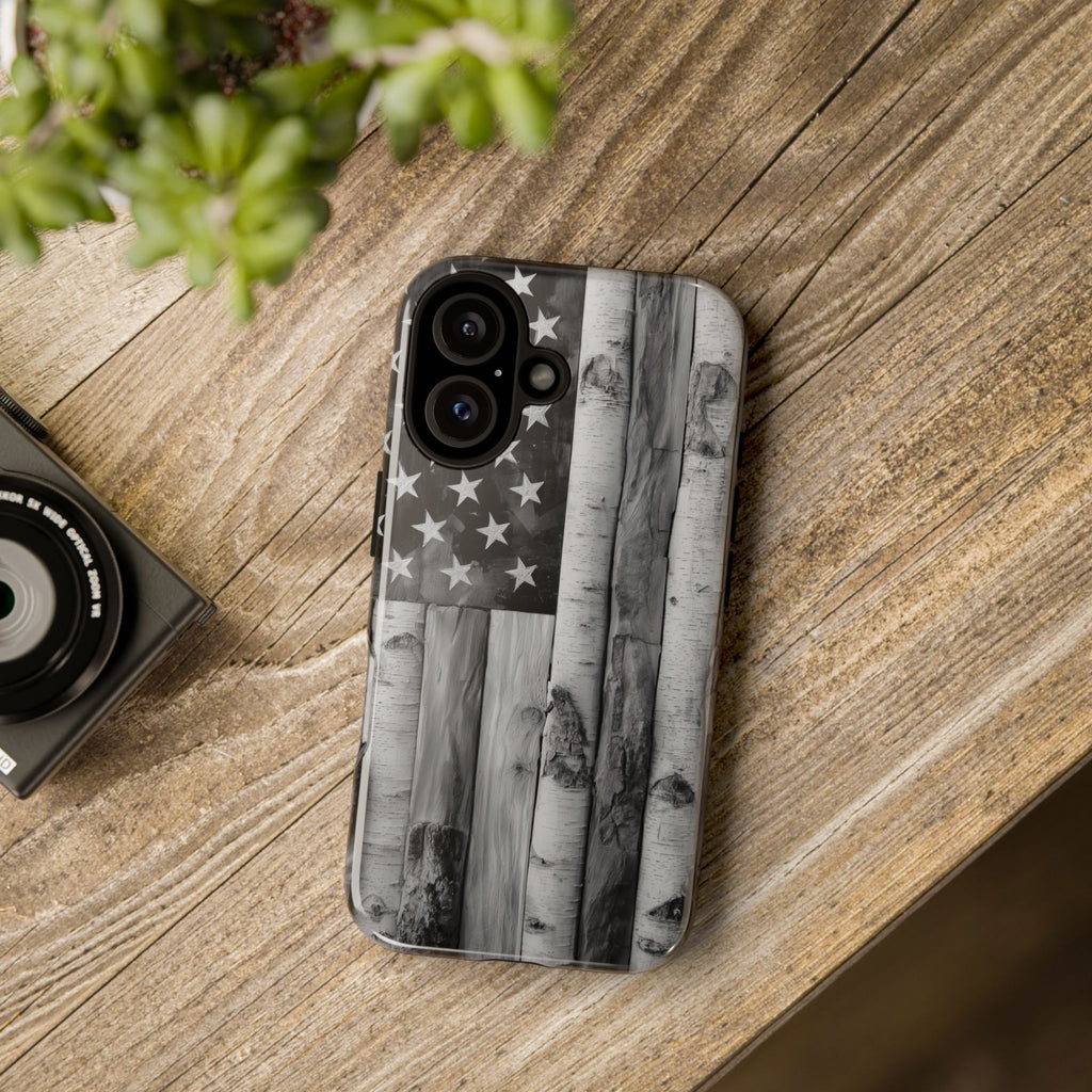 American Flag Flat Gray Wood Tone