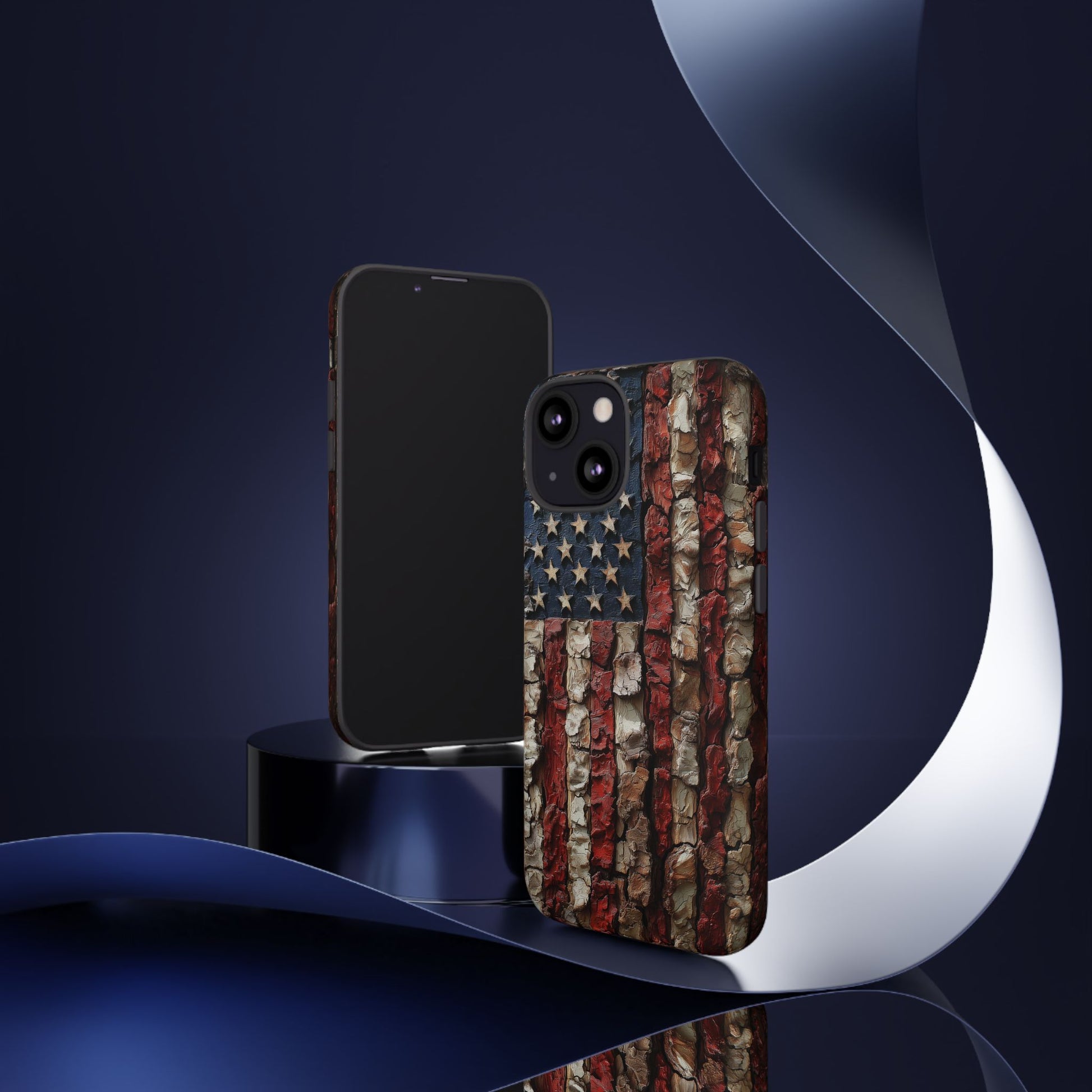 American Flag Bark Wood UV Print