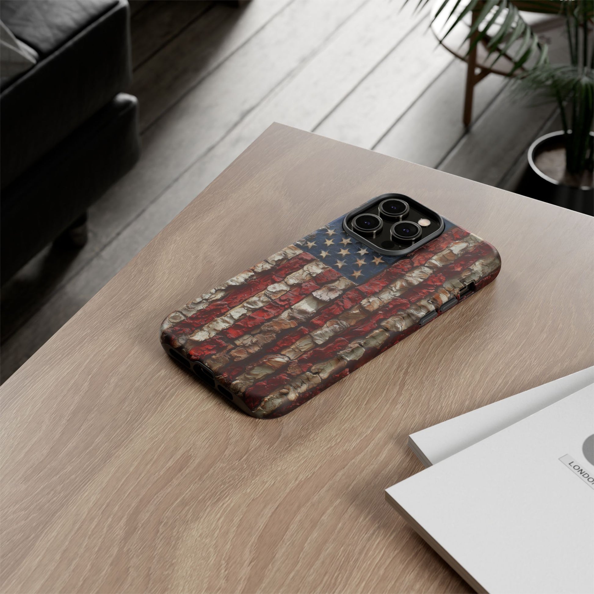 American Flag Bark Wood UV Print
