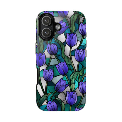 Violet Tulips Teal Floral Stained Glass