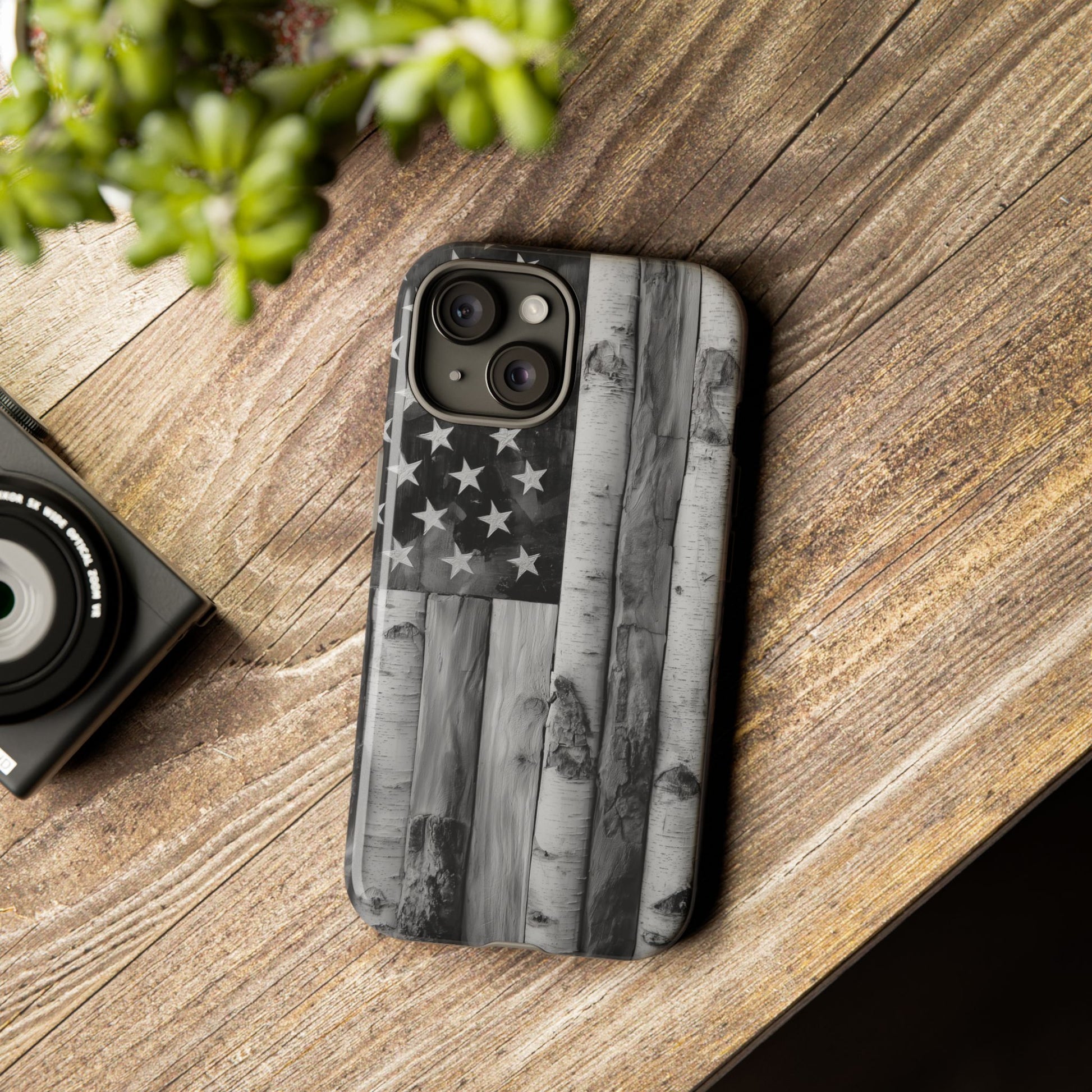 American Flag Flat Gray Wood Tone