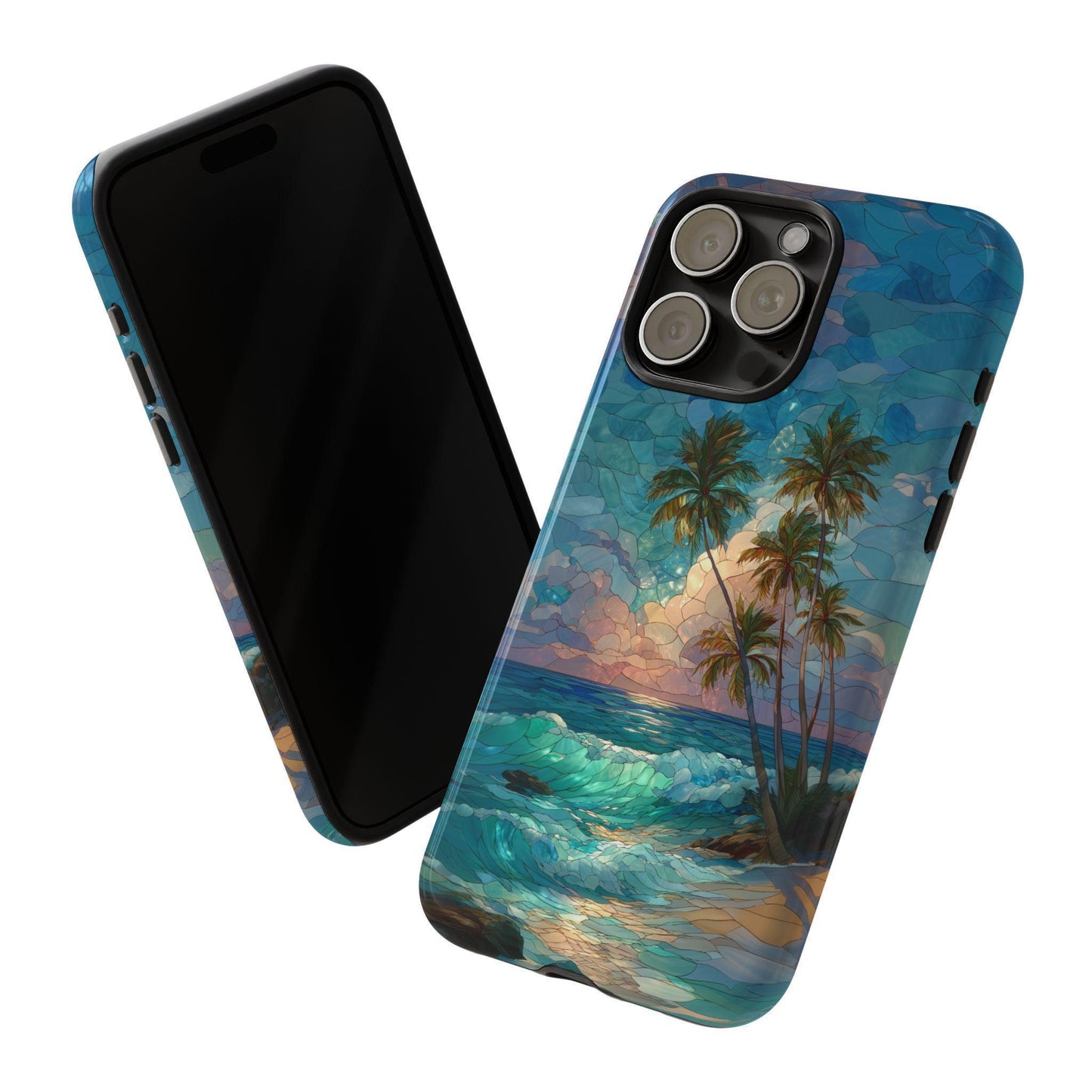 Tropical Beach Palm Trees Stained Glass
