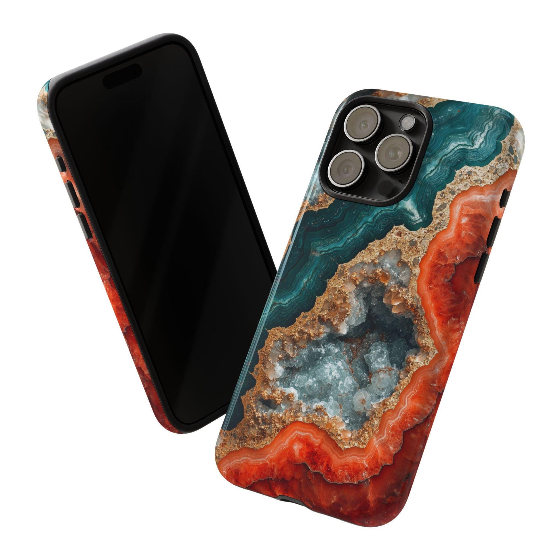 two different phone cases, one glossy and one matte, with a picture of a cloudy sky on them.