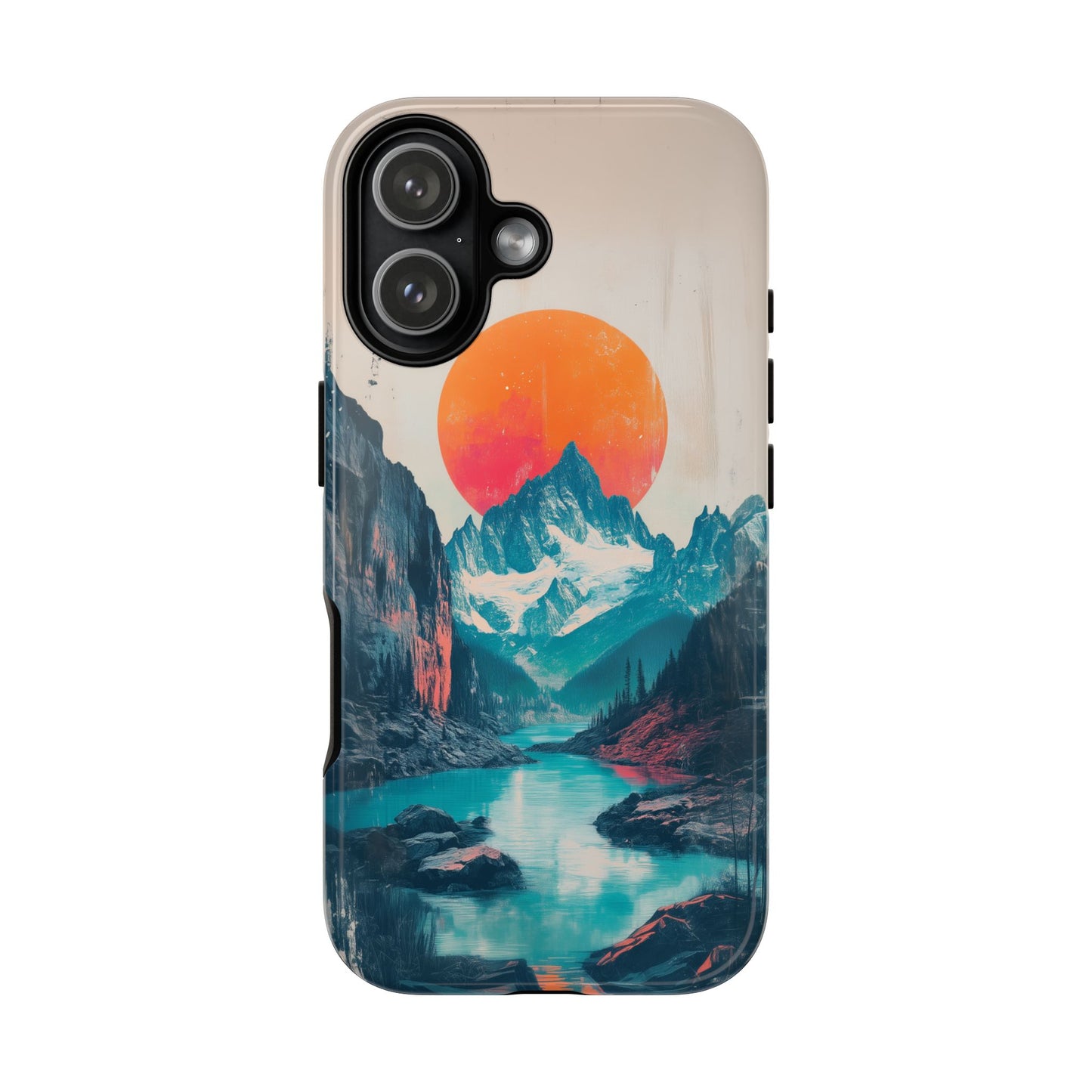 Blue Mountain Orange Sun Risograph