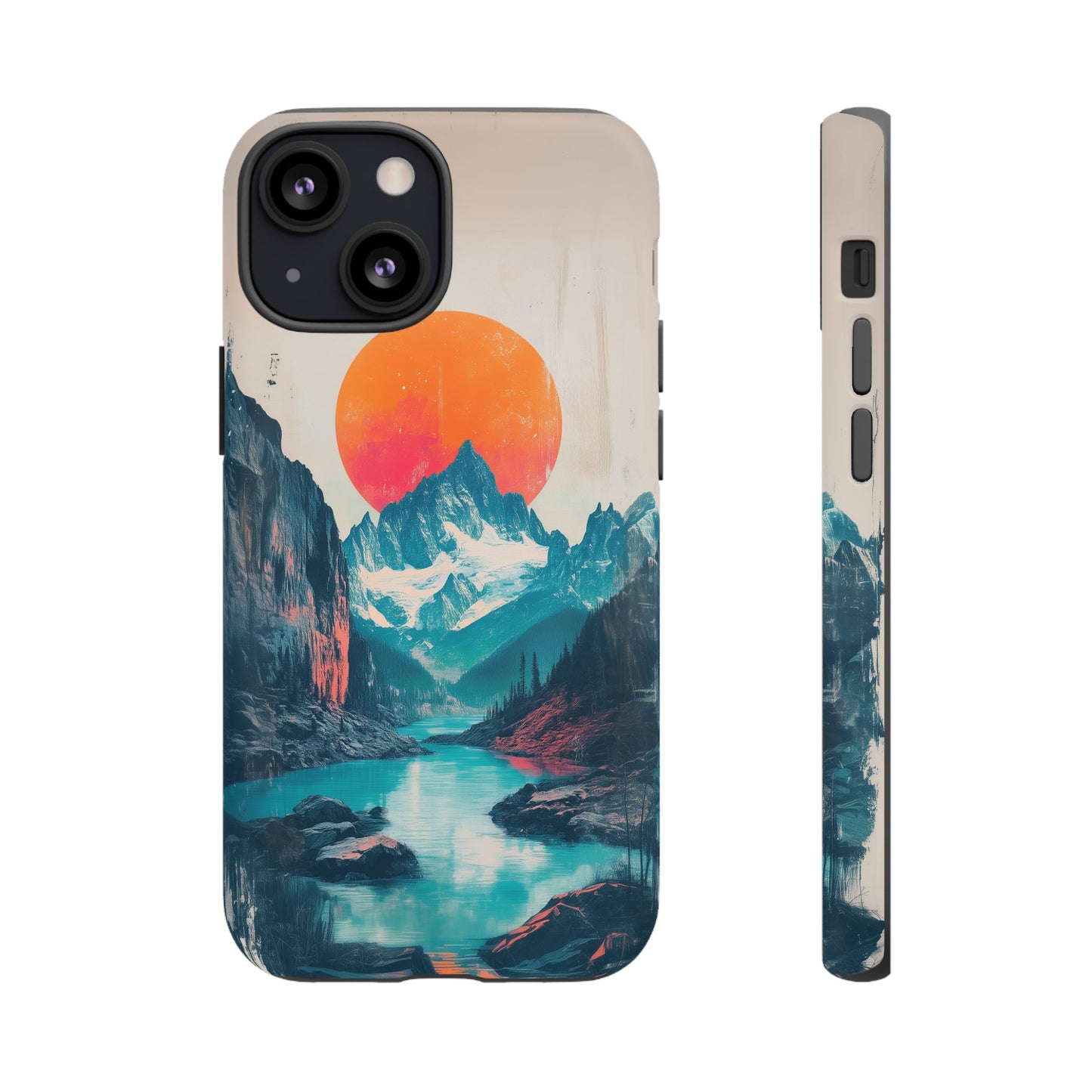 Blue Mountain Orange Sun Risograph