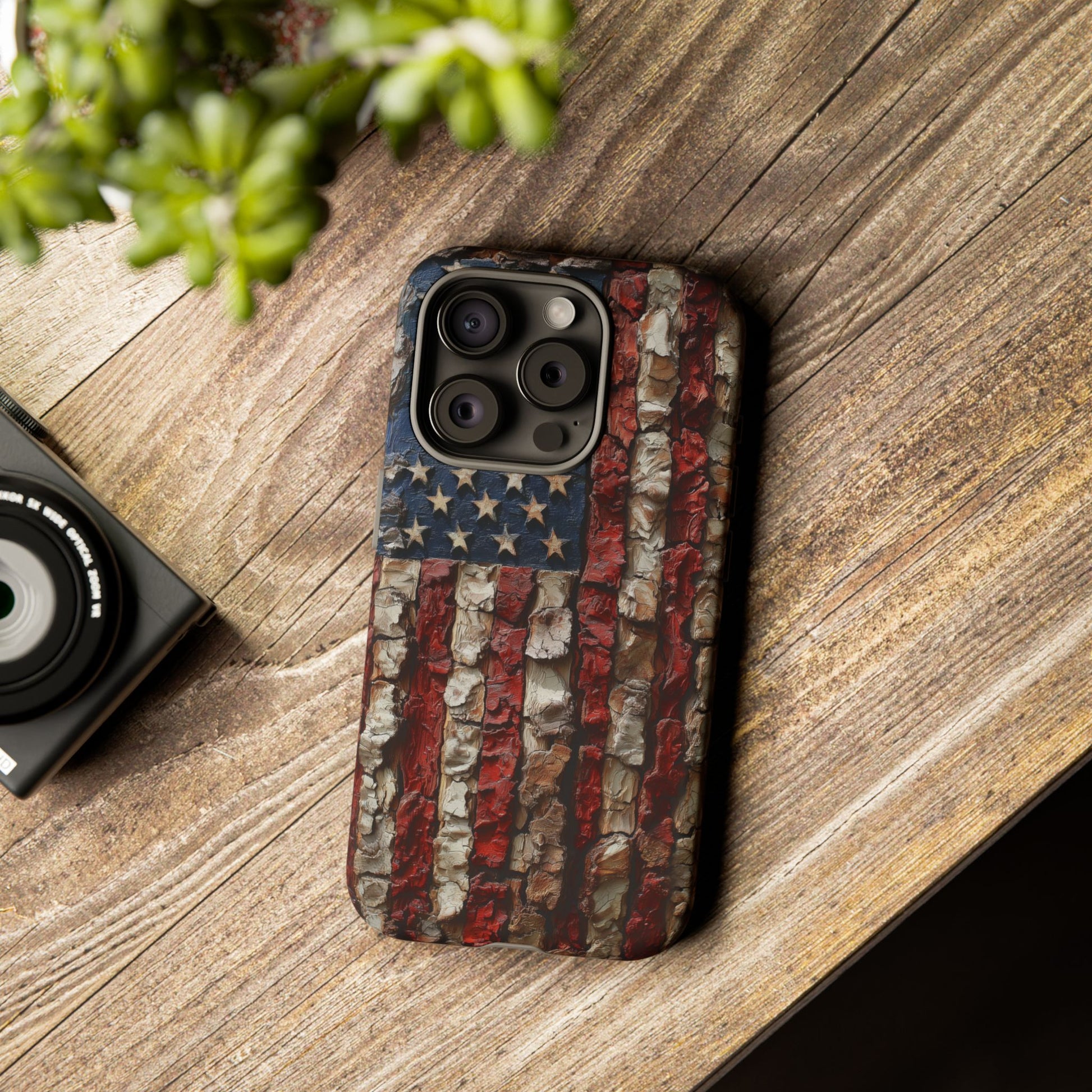American Flag Bark Wood UV Print