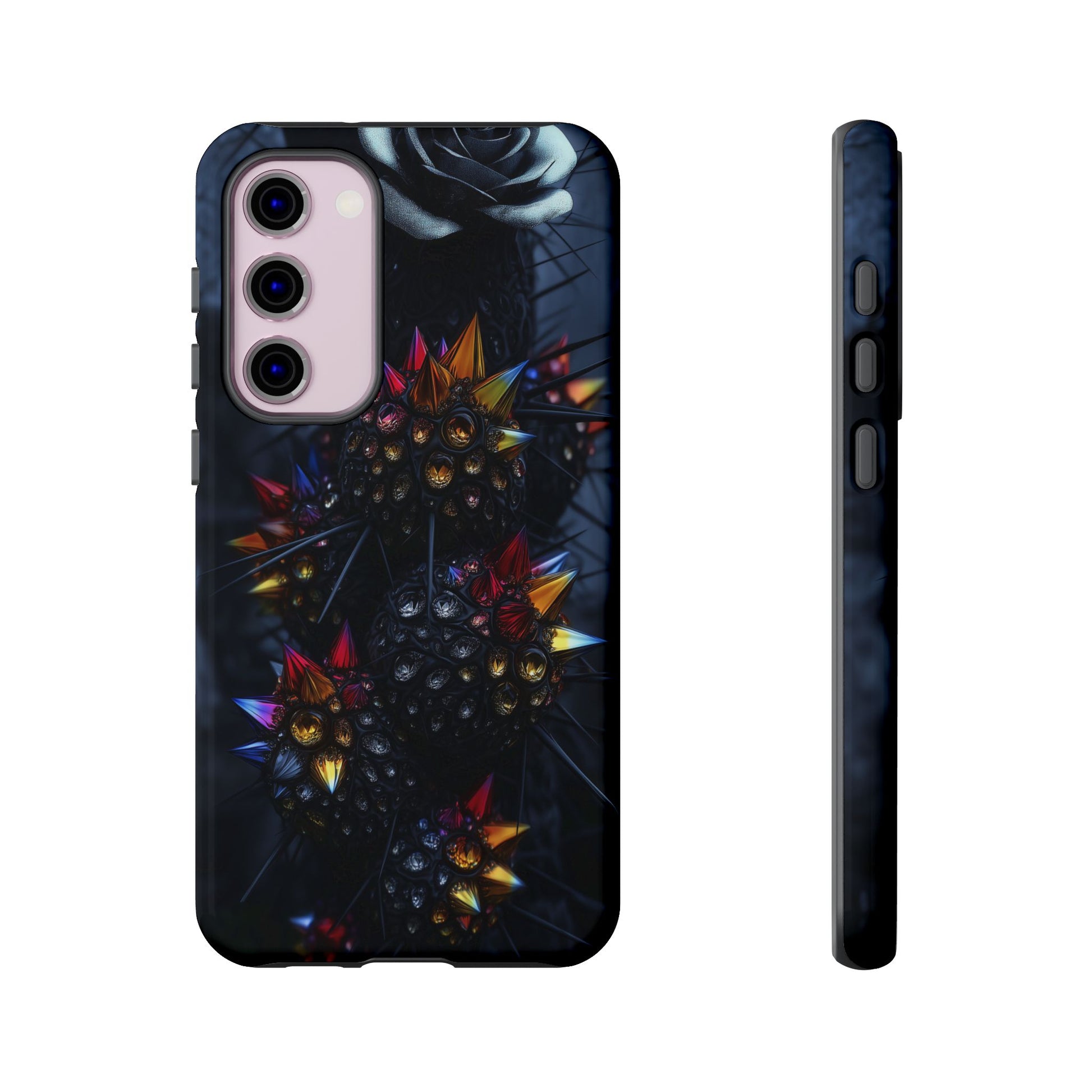 Black Cactus Colorful Glass Shards Dark Desert