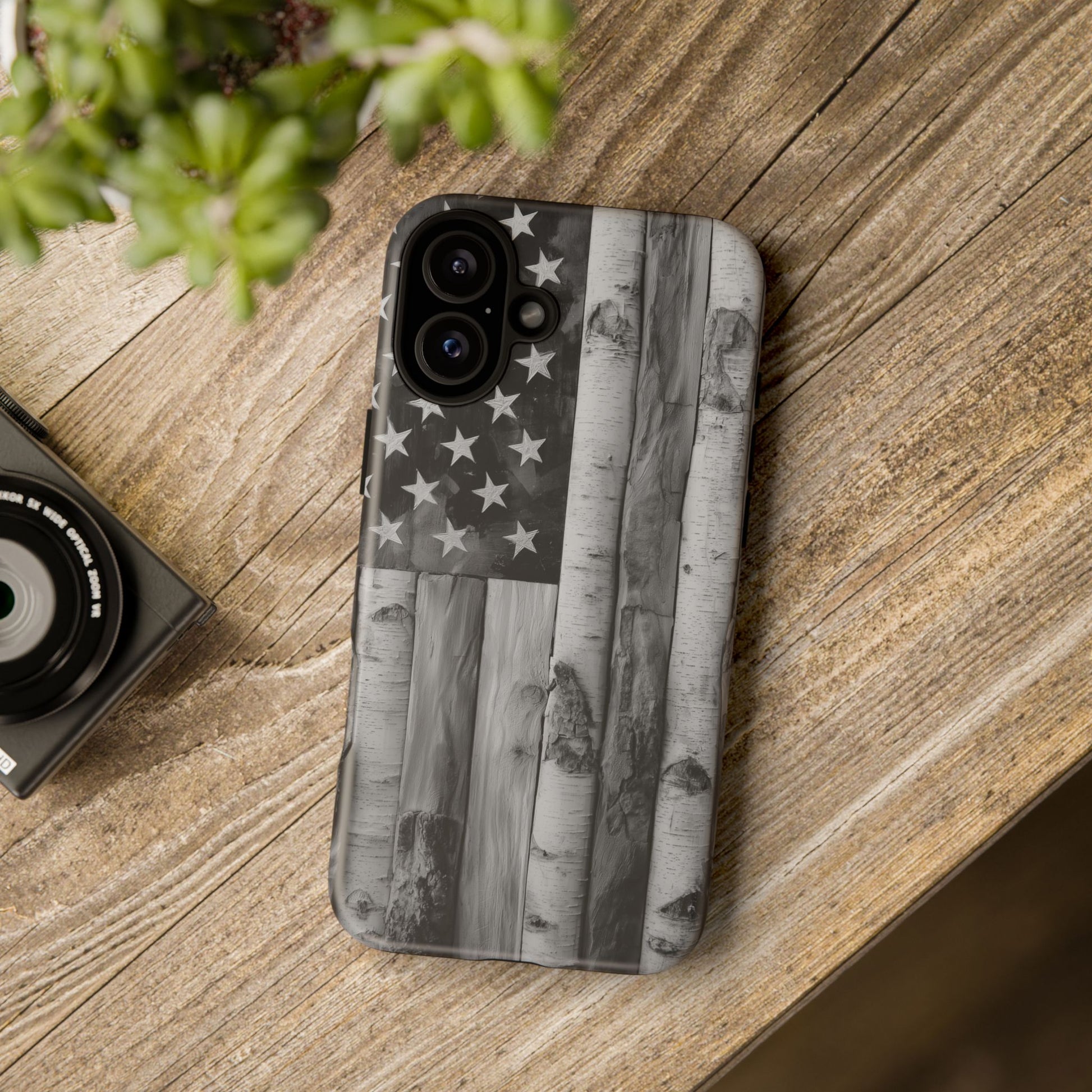 American Flag Flat Gray Wood Tone