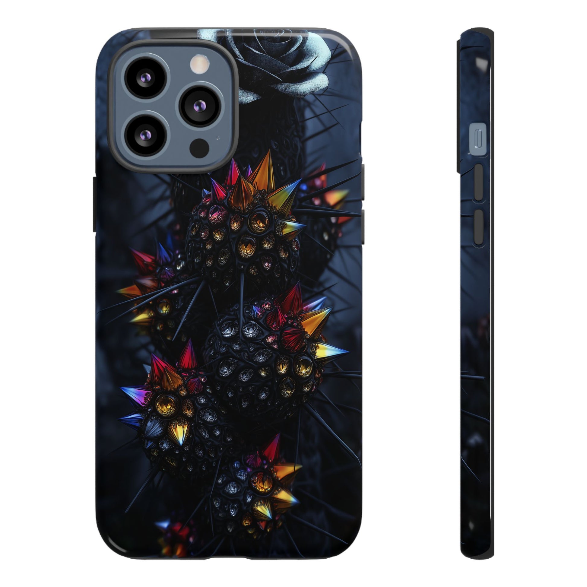 Black Cactus Colorful Glass Shards Dark Desert