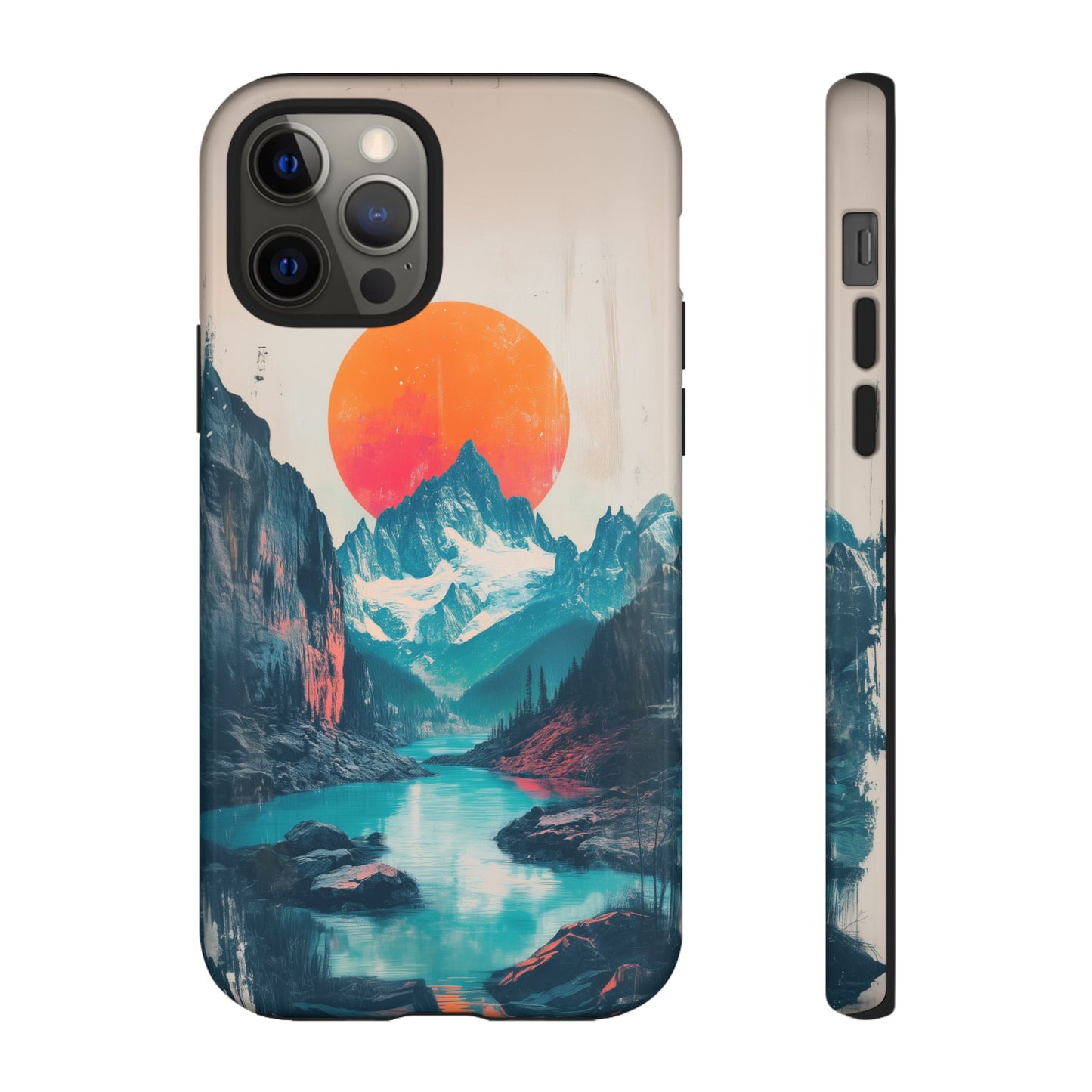 Blue Mountain Orange Sun Risograph