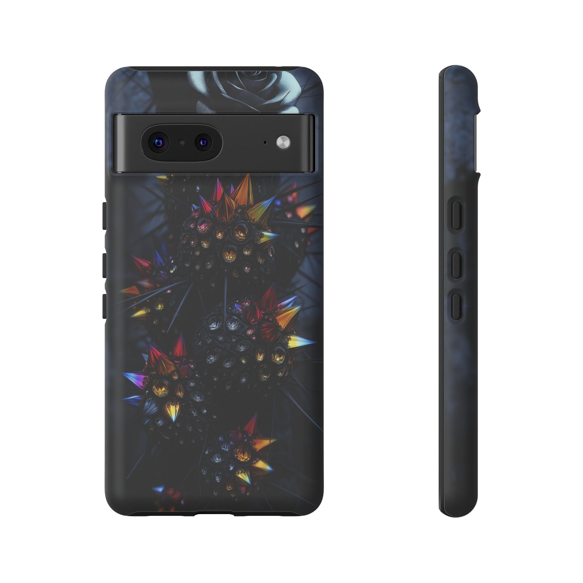 Black Cactus Colorful Glass Shards Dark Desert