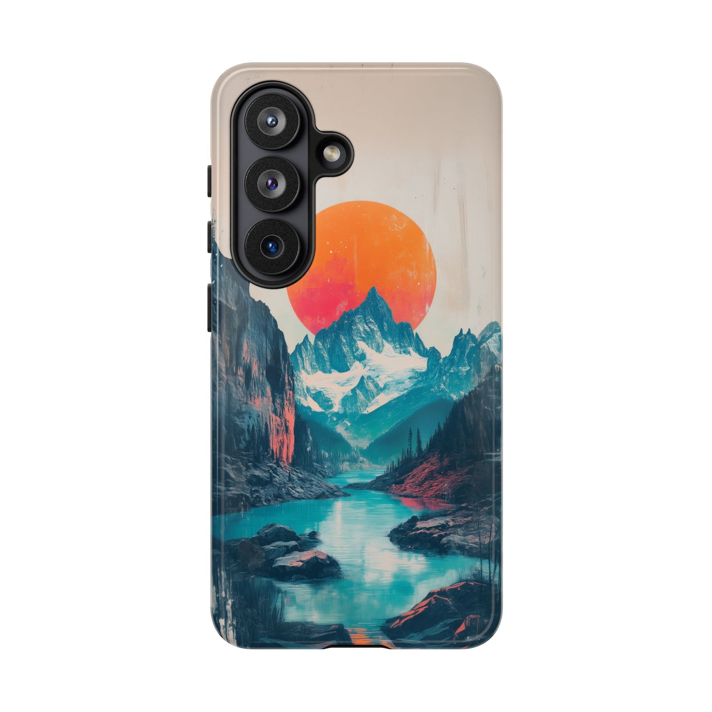 Blue Mountain Orange Sun Risograph