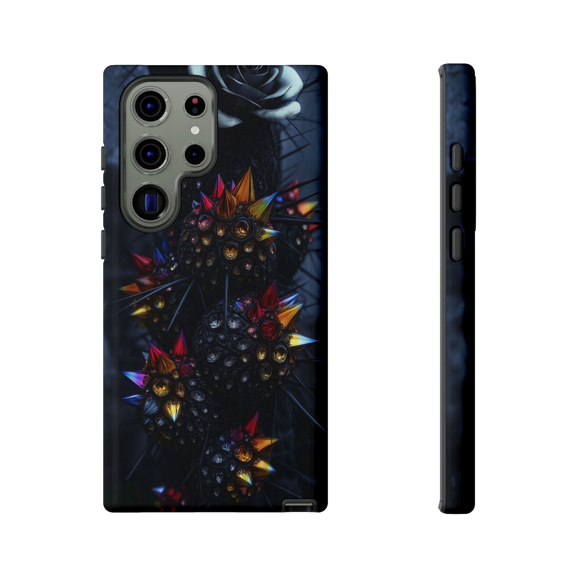 Black Cactus Colorful Glass Shards Dark Desert