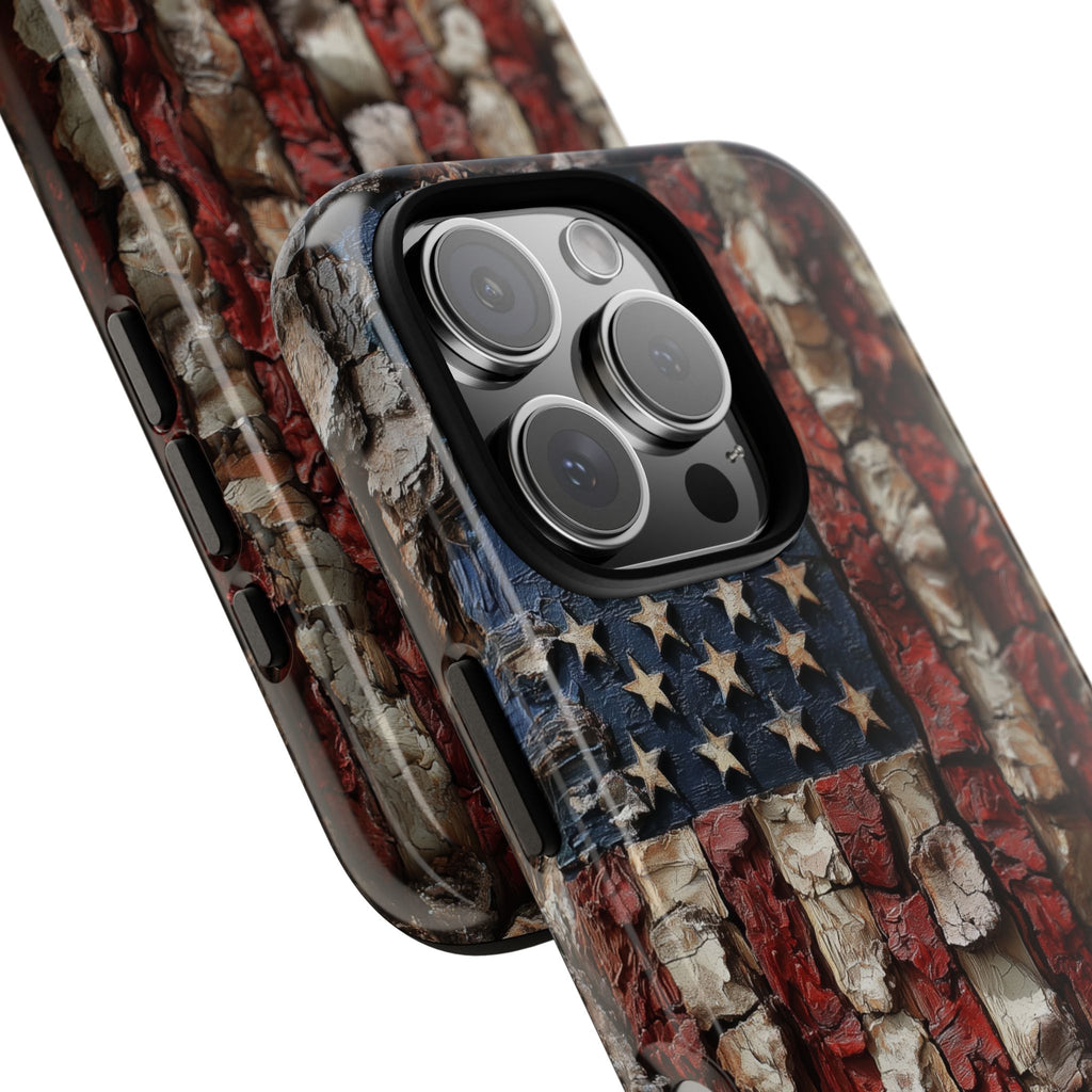 American Flag Bark Wood UV Print