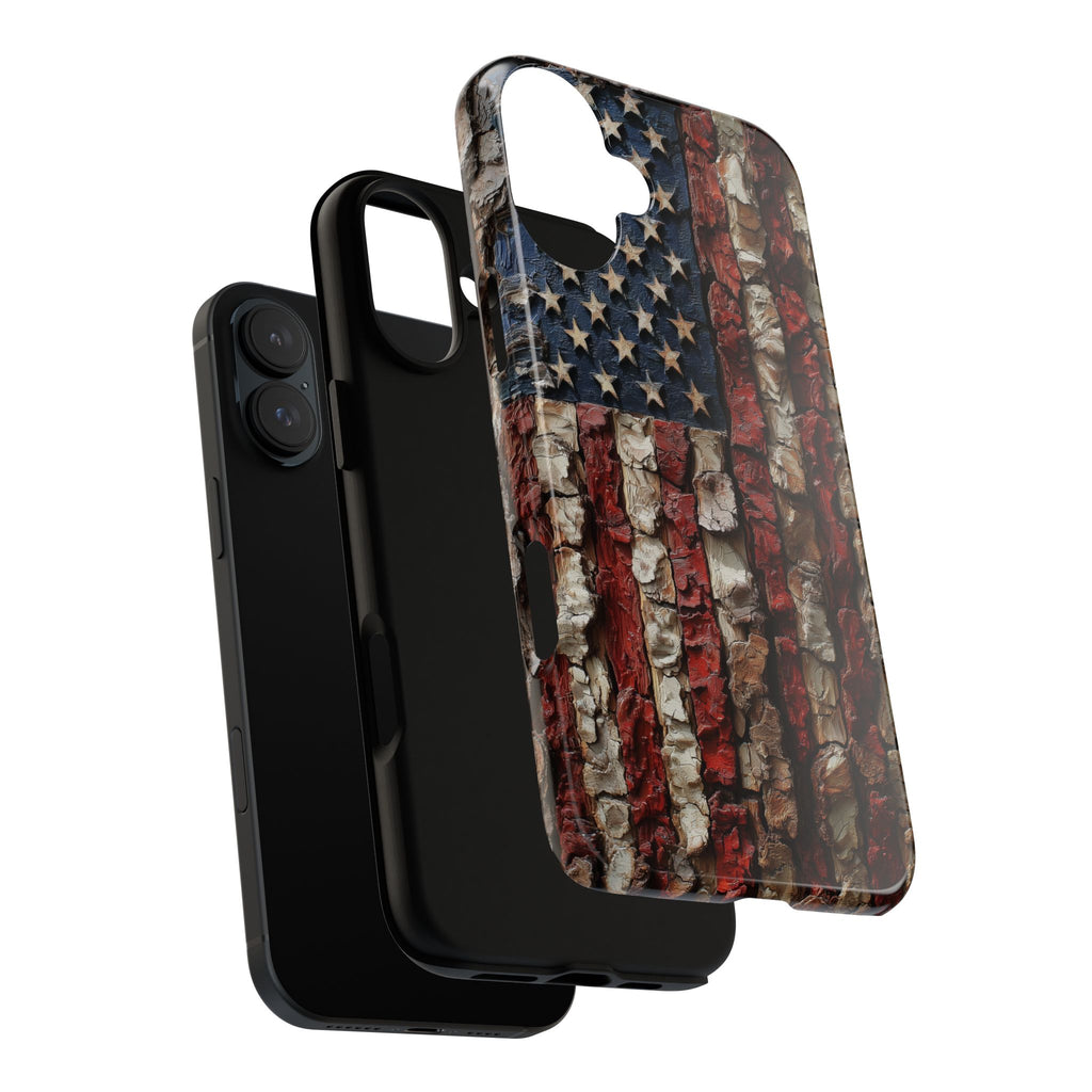 American Flag Bark Wood UV Print