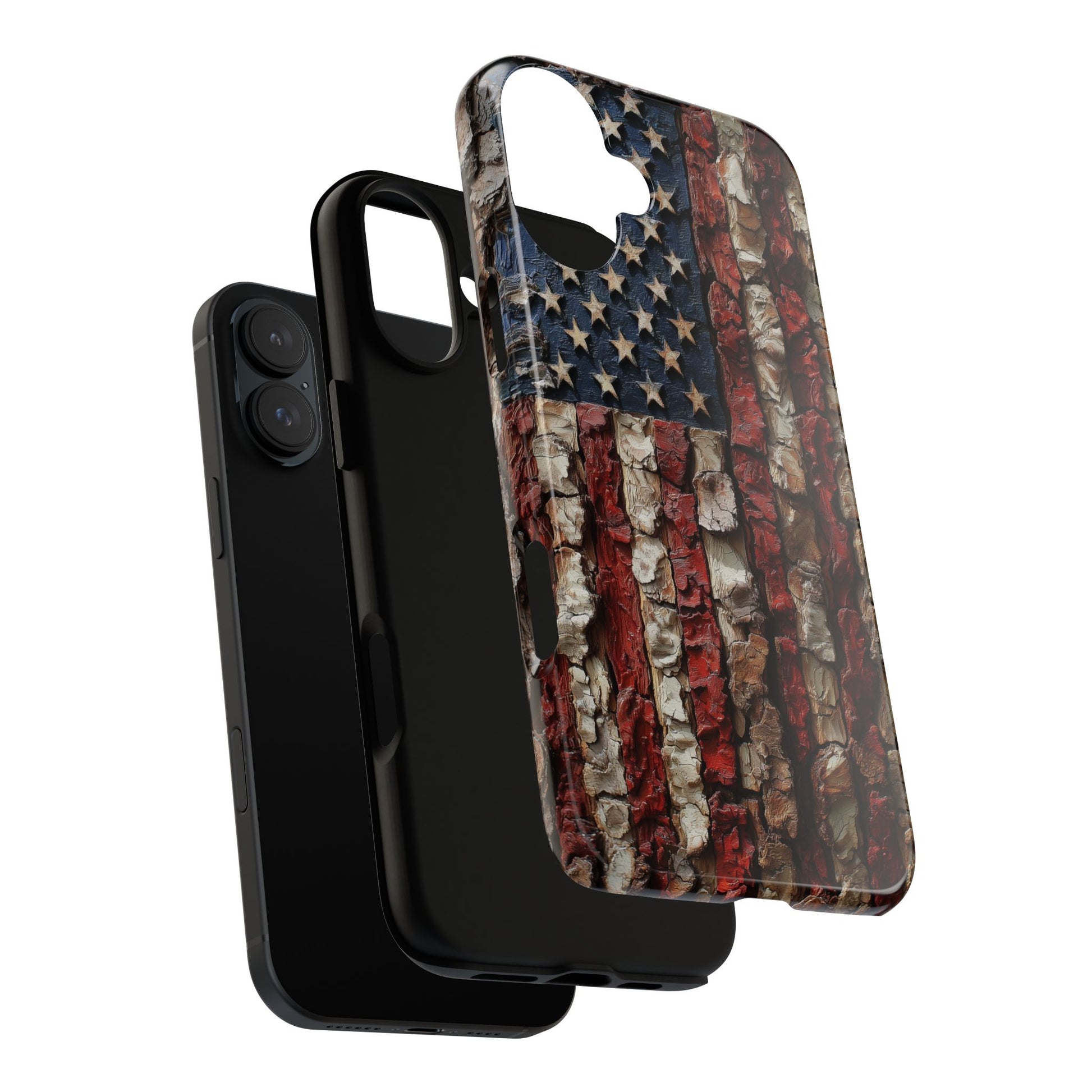 American Flag Bark Wood UV Print