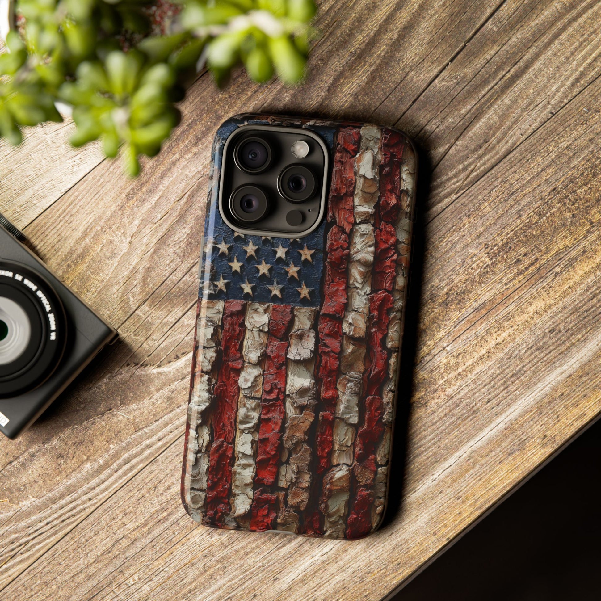 American Flag Bark Wood UV Print