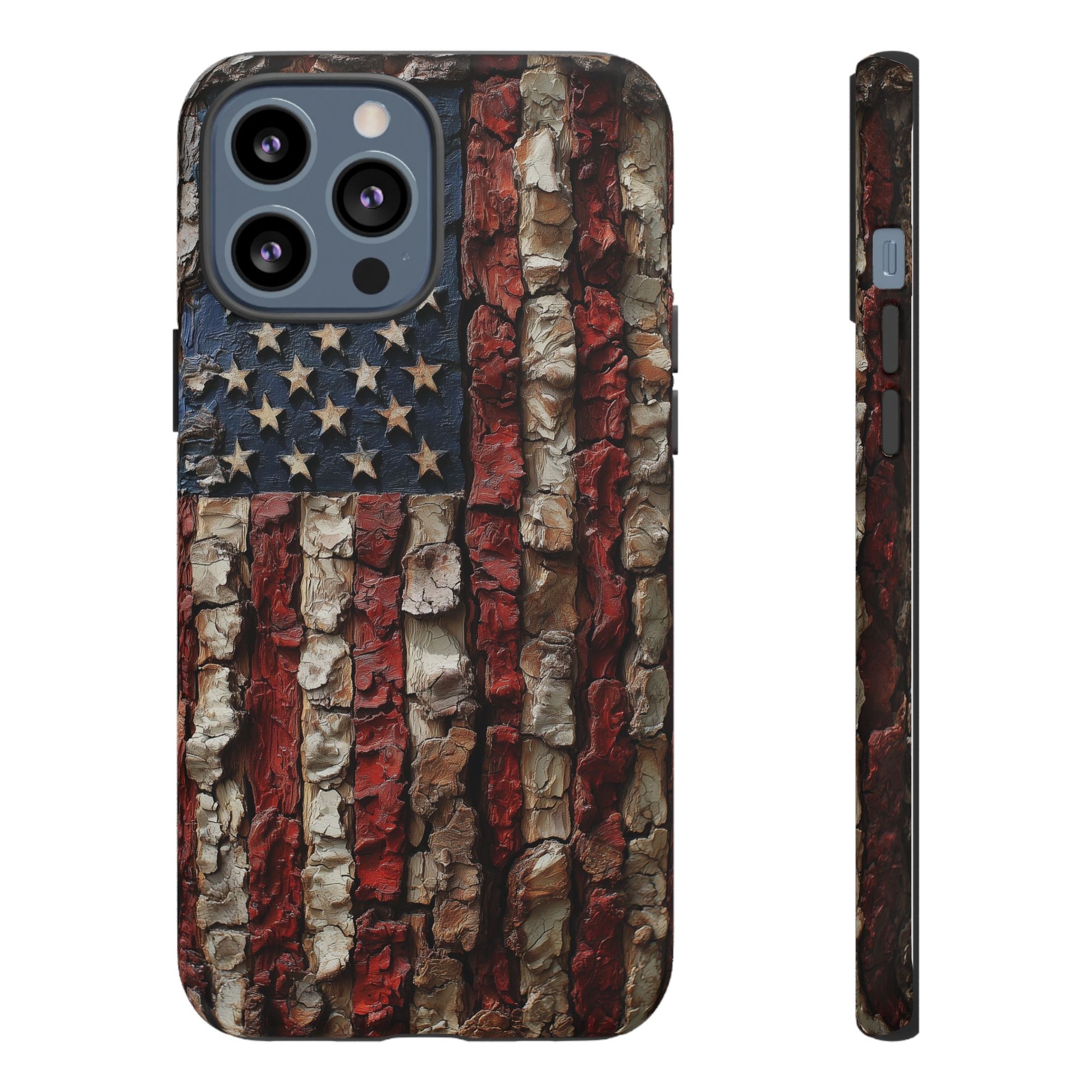 American Flag Bark Wood UV Print