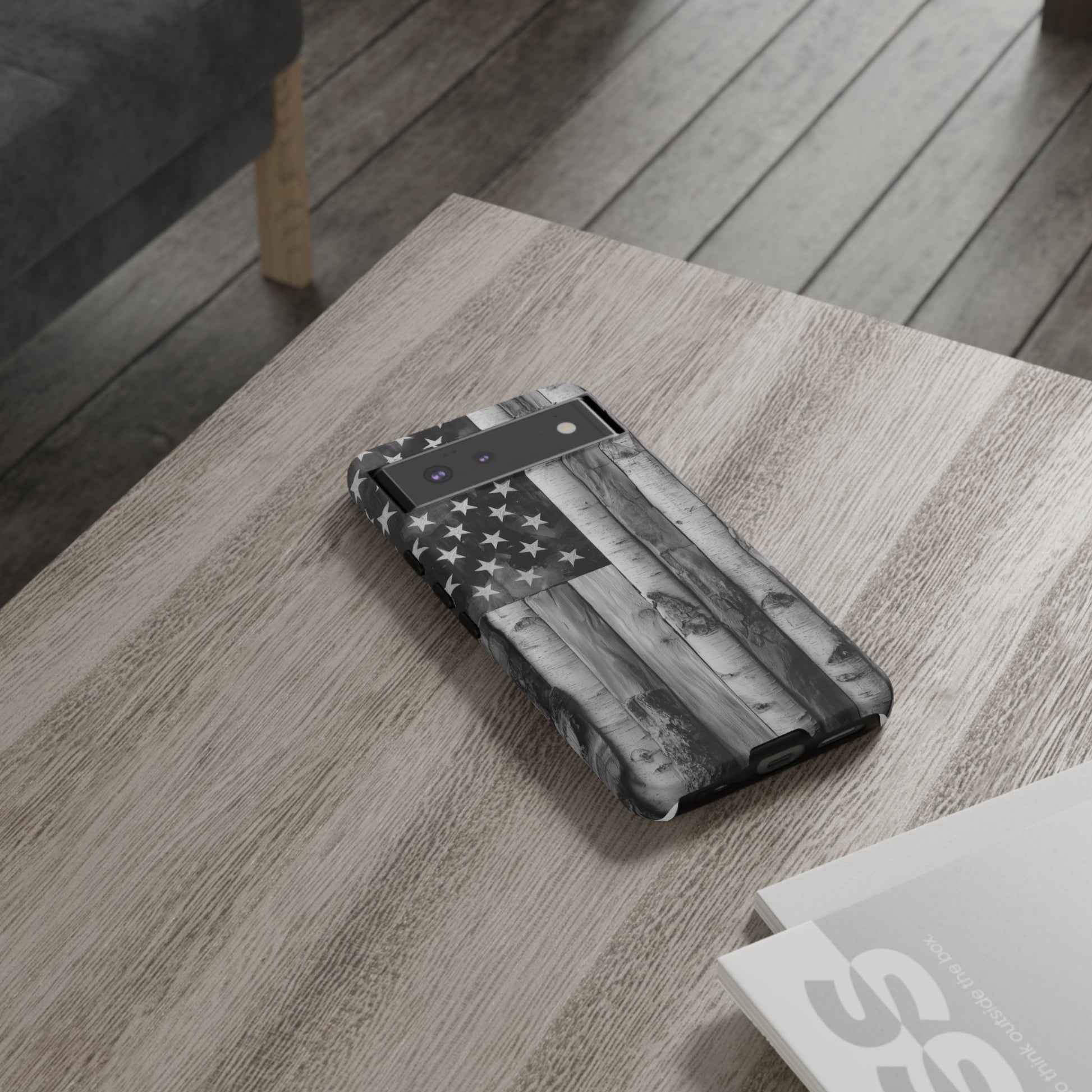 American Flag Flat Gray Wood Tone