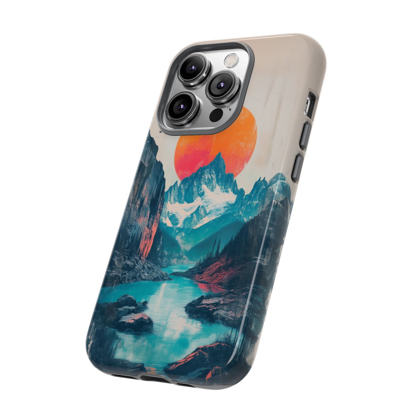 Blue Mountain Orange Sun Risograph