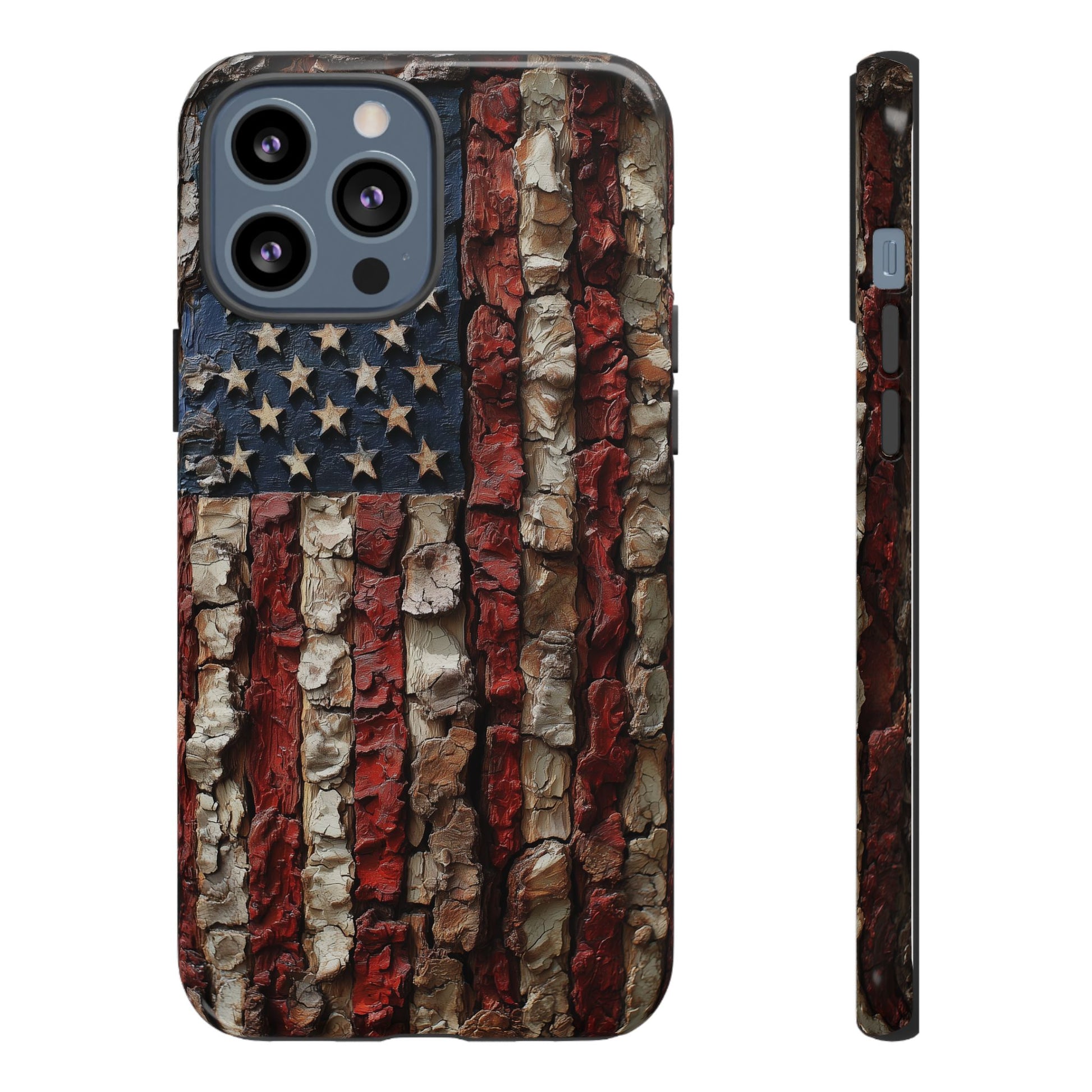 American Flag Bark Wood UV Print