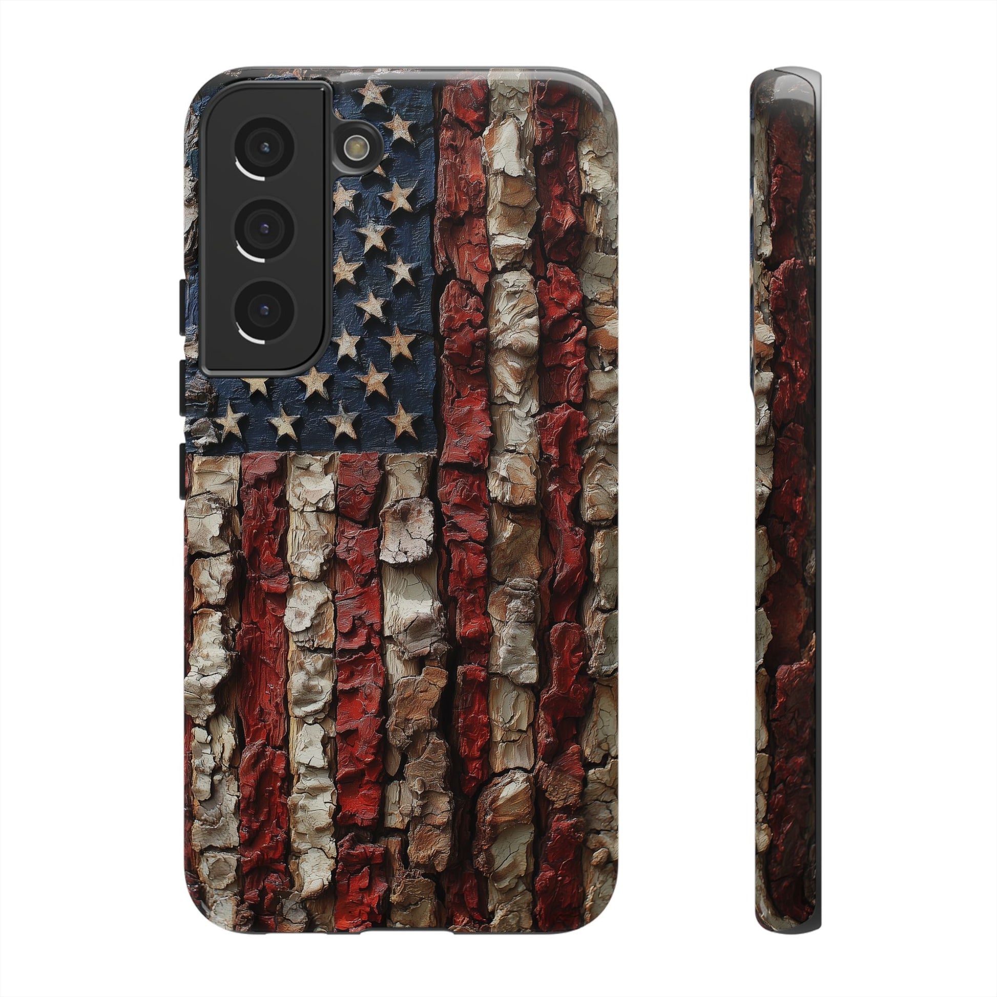 American Flag Bark Wood UV Print