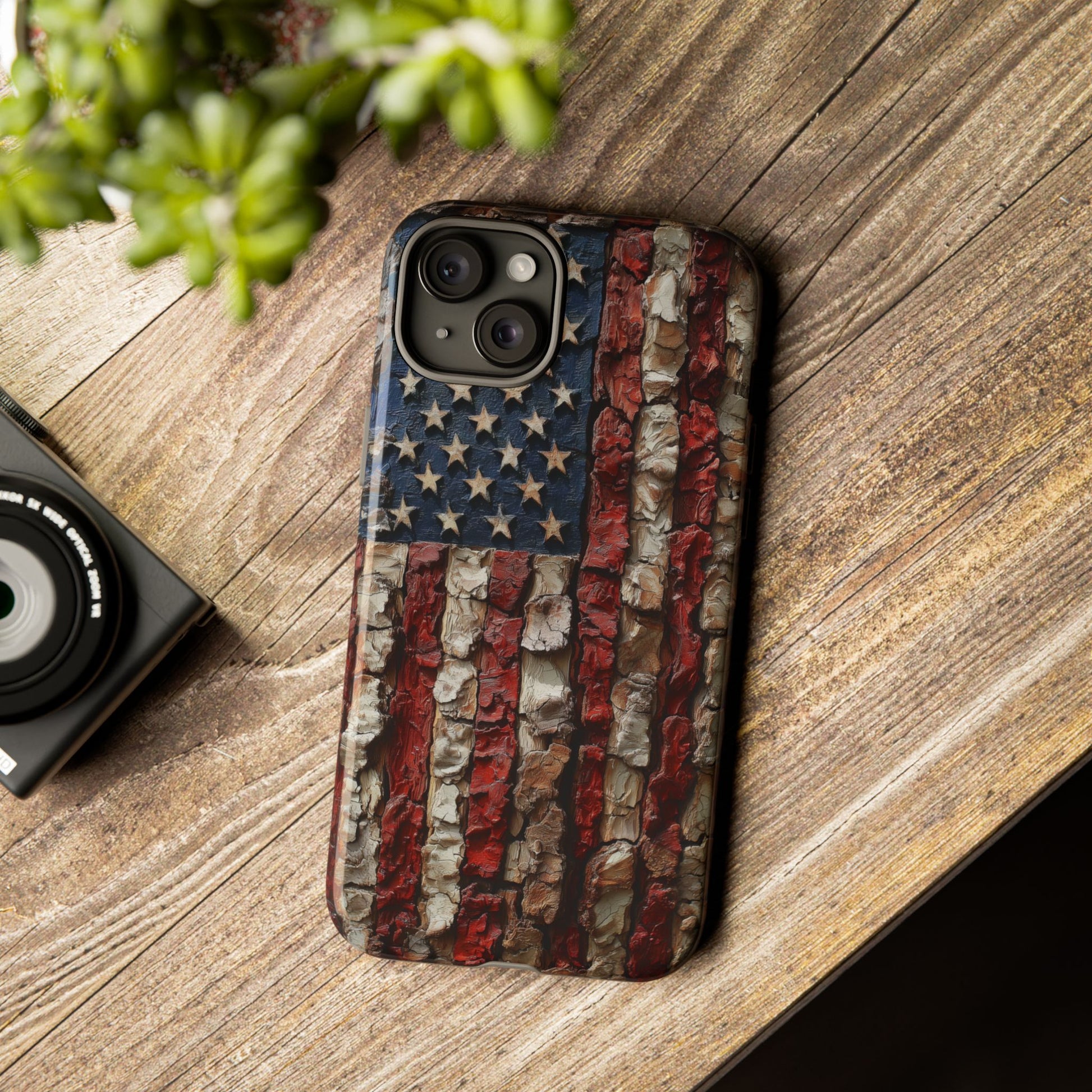 American Flag Bark Wood UV Print
