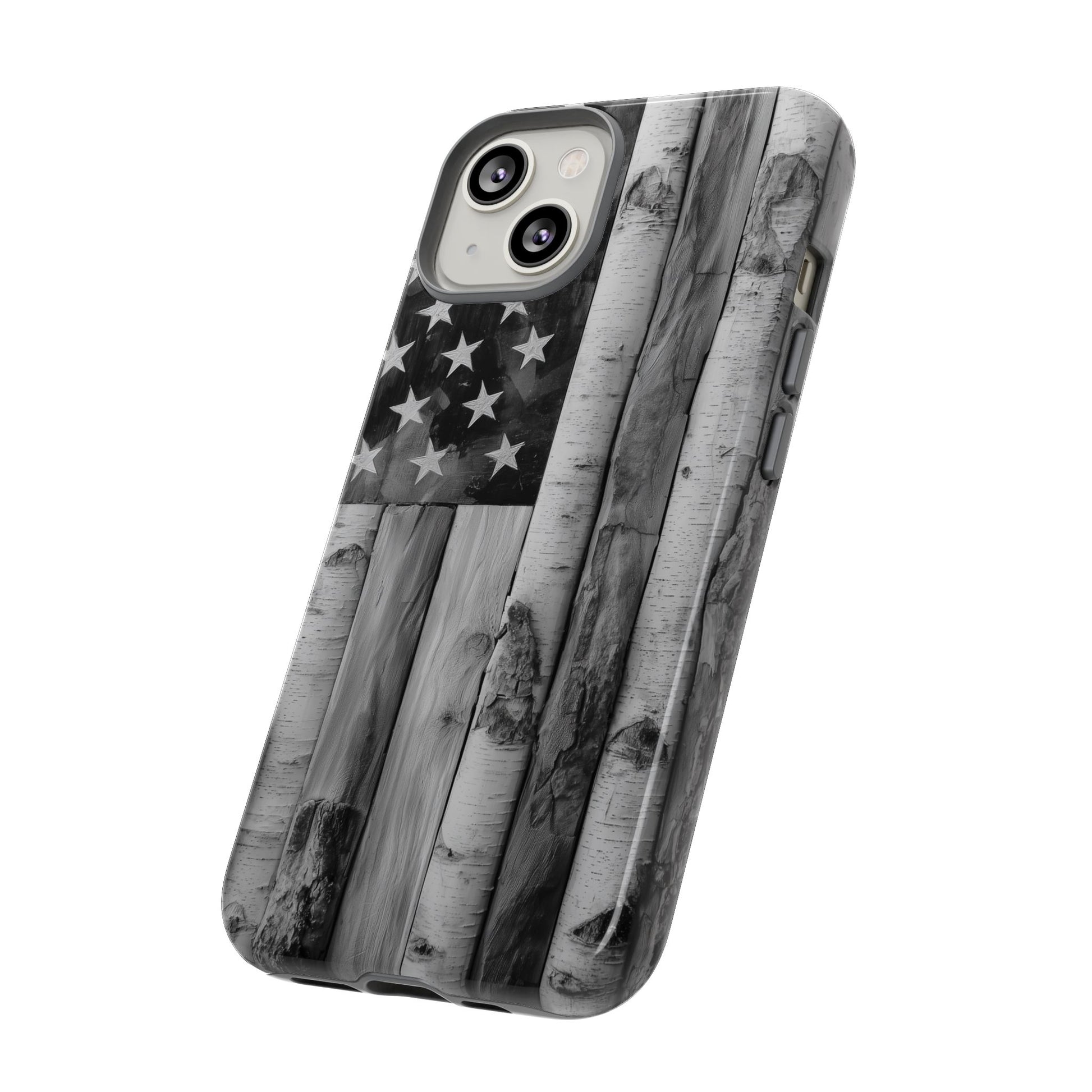 American Flag Flat Gray Wood Tone