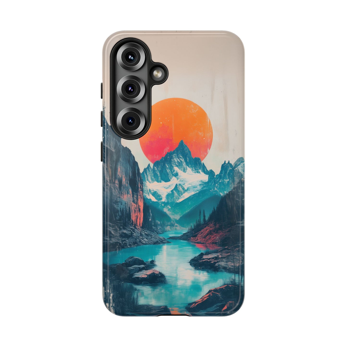 Blue Mountain Orange Sun Risograph