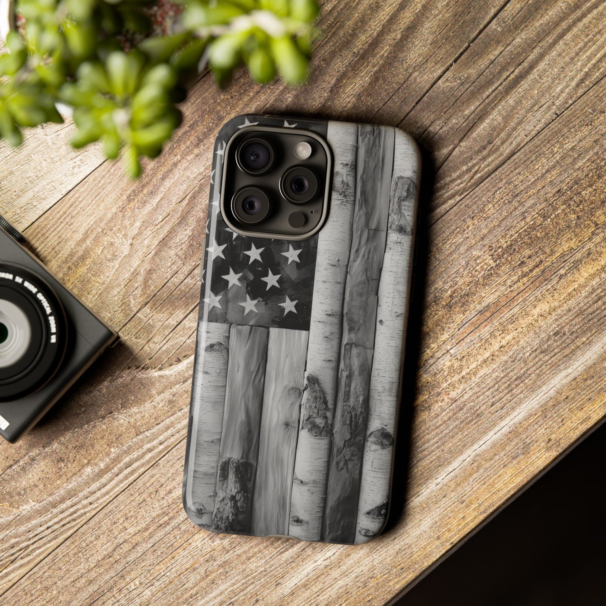 American Flag Flat Gray Wood Tone