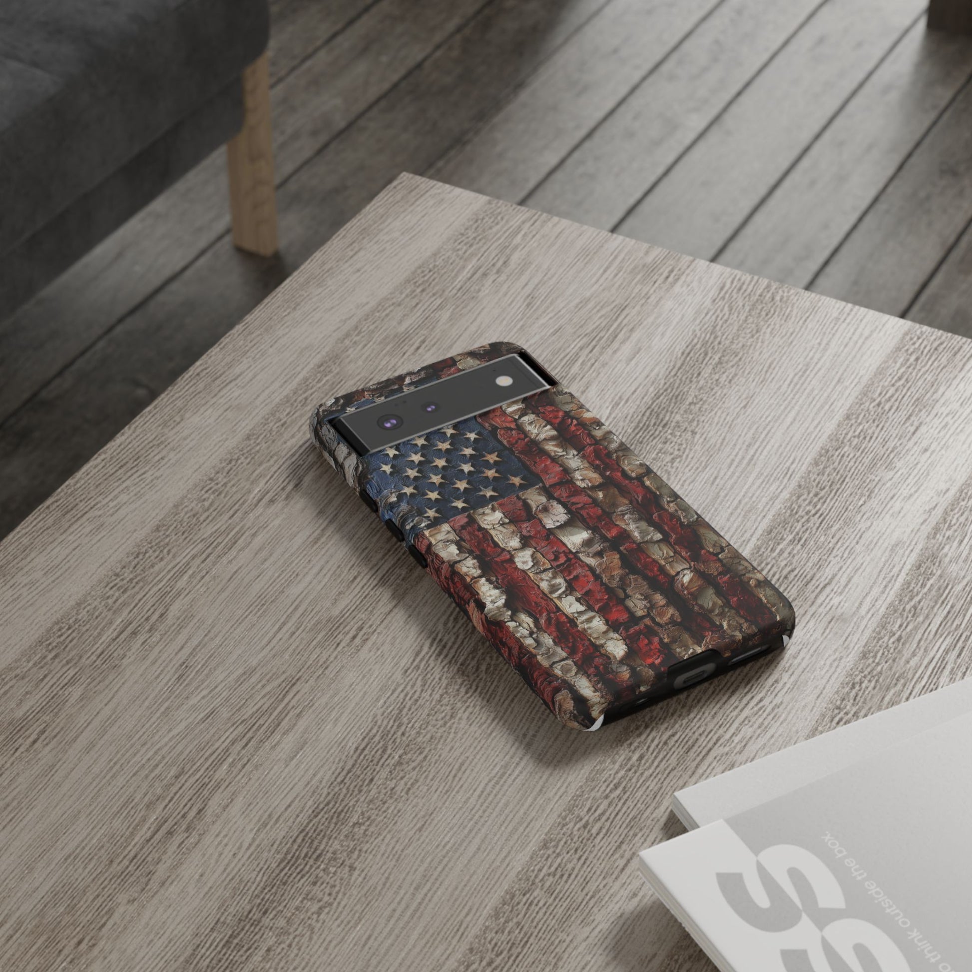 American Flag Bark Wood UV Print