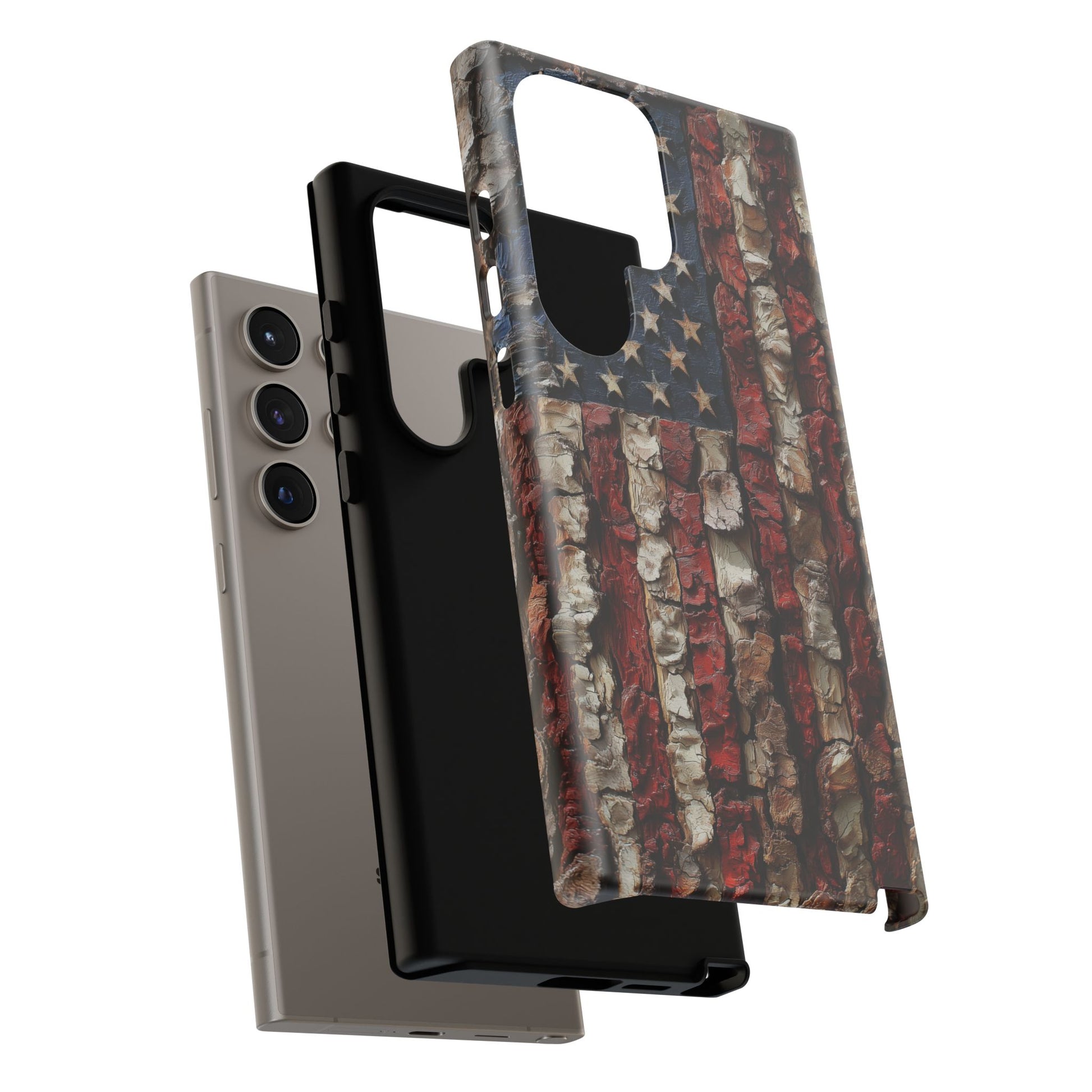 American Flag Bark Wood UV Print